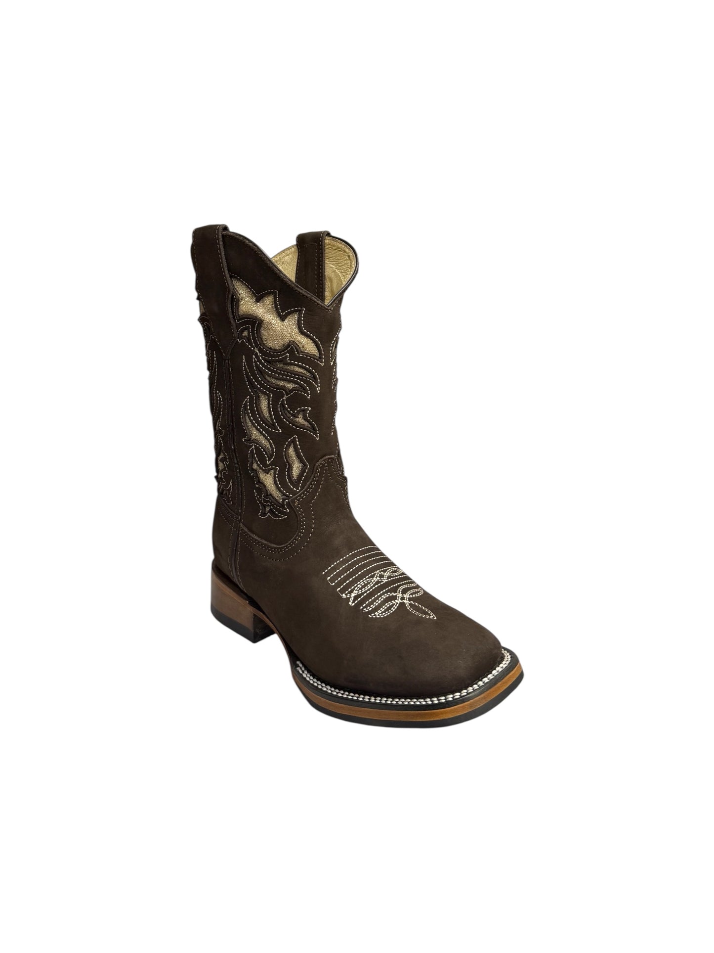 Potrillo Nobuck Brown Flower Laser Square Toe Womens Boot - 432