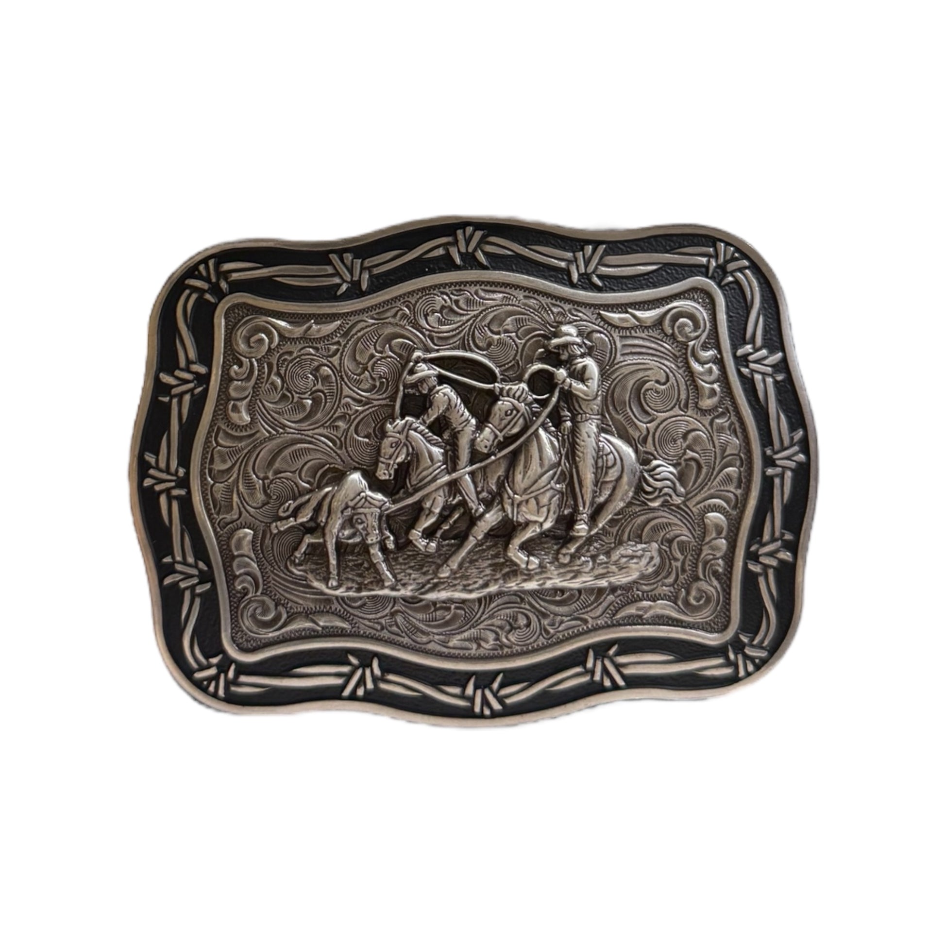 Crumrine Rectangle Buckle Team Roper Silver And Antique Gold Finish