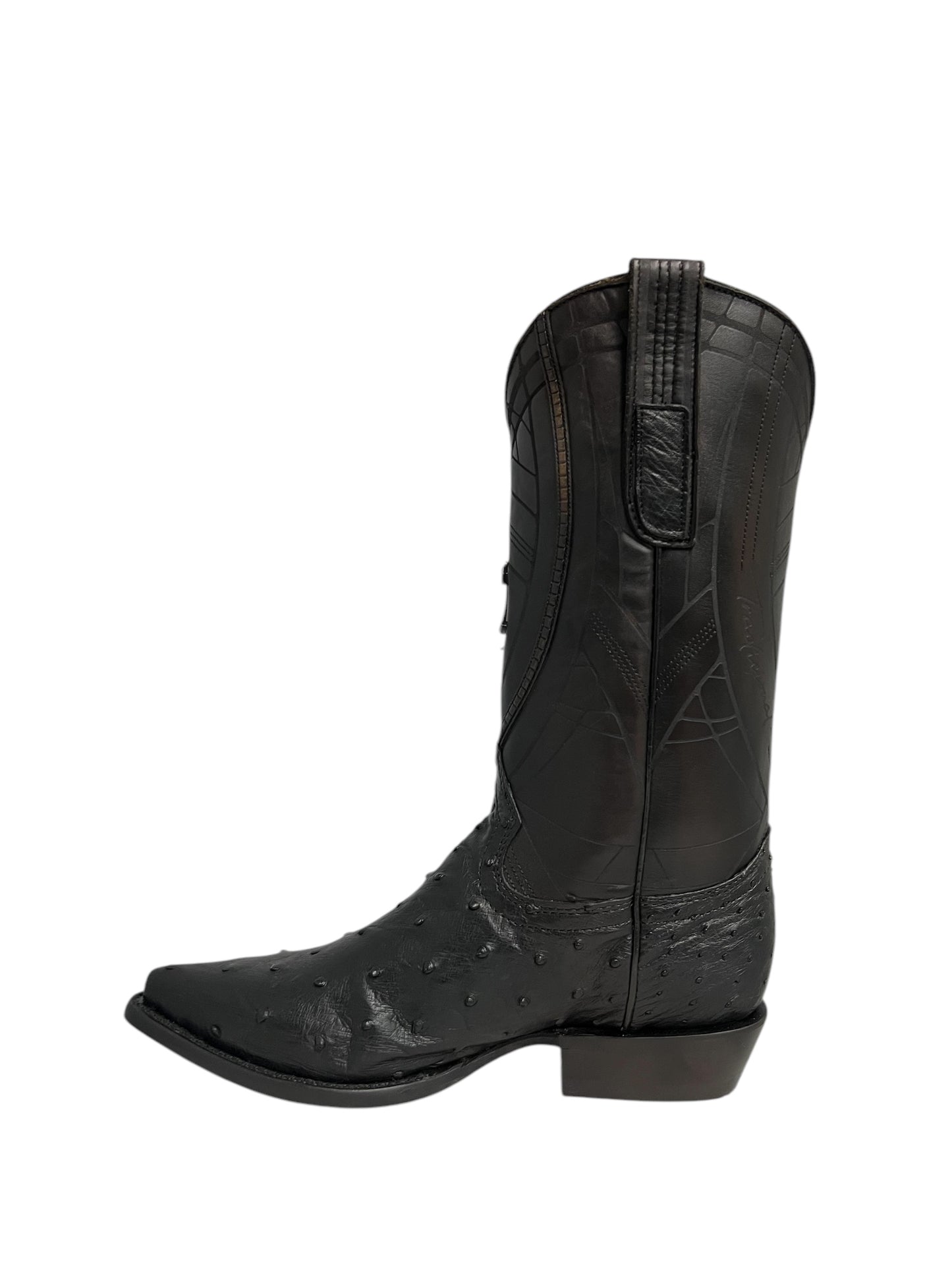 Cuadra Black Ostrich Laser & Embroidery Snipe Toe - CU807