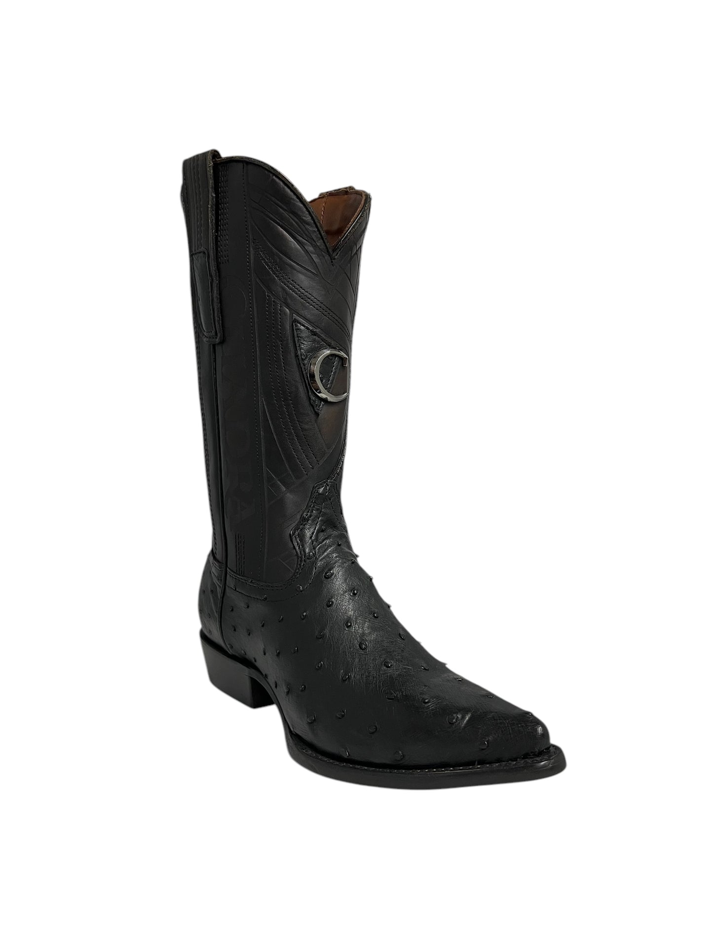 Cuadra Black Ostrich Laser & Embroidery Snipe Toe - CU807