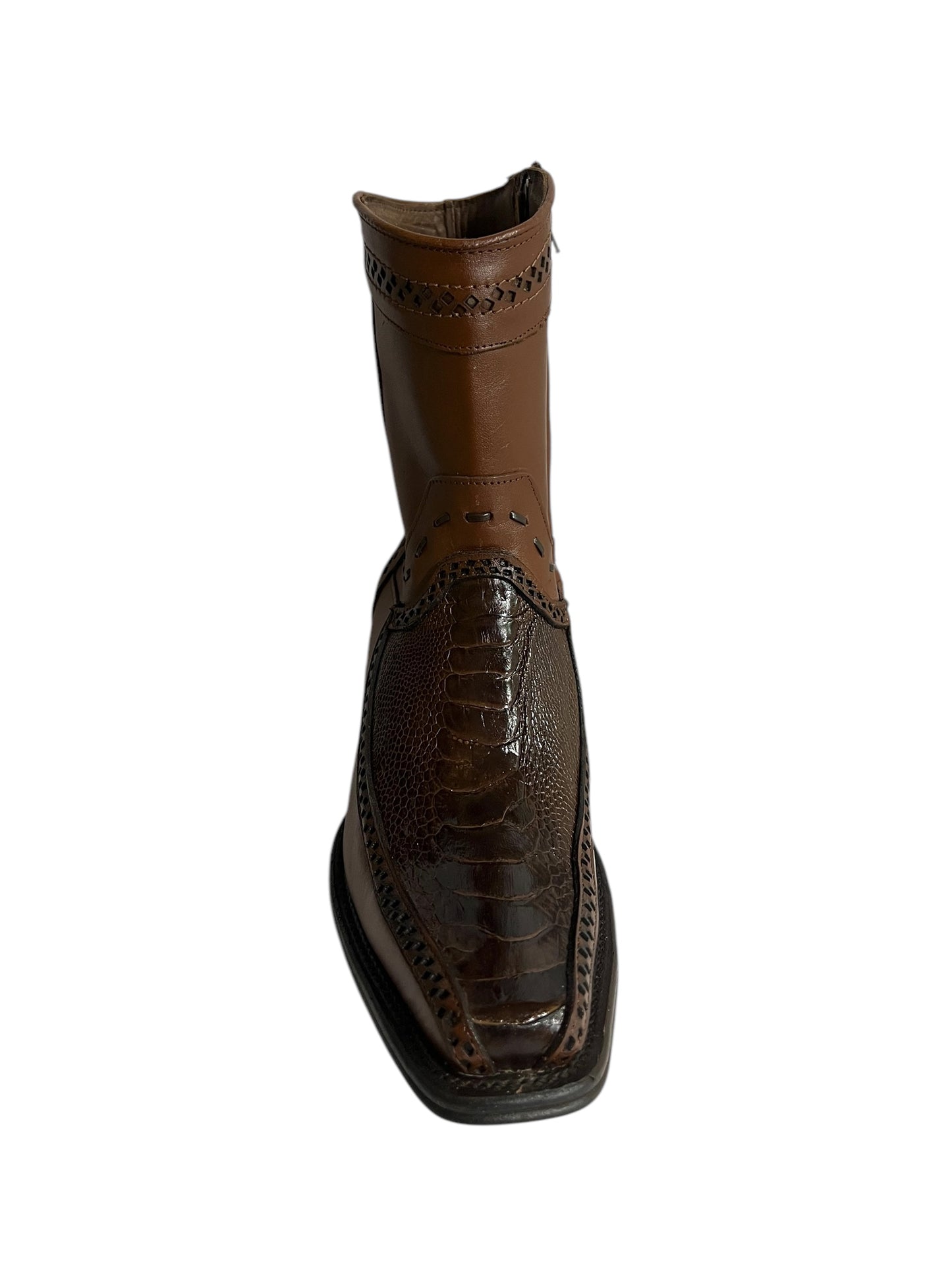 Los Altos Ankle Boot European Square Toe Ostrich Leg And Deer Brown - 76BF0507