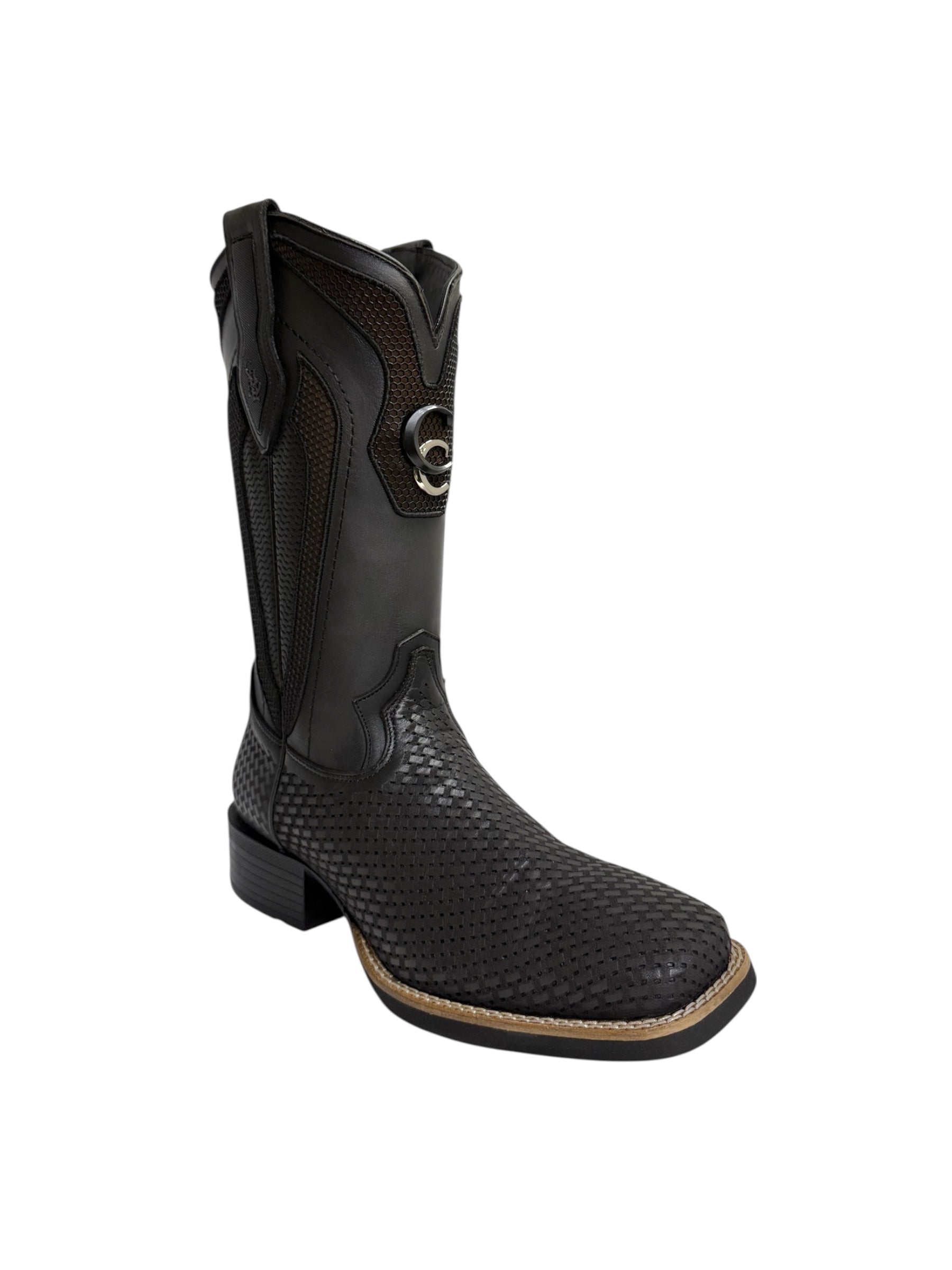 Cuadra FlexRider Oxford Black Embriodery & Laser Square Toe Boot - CU985