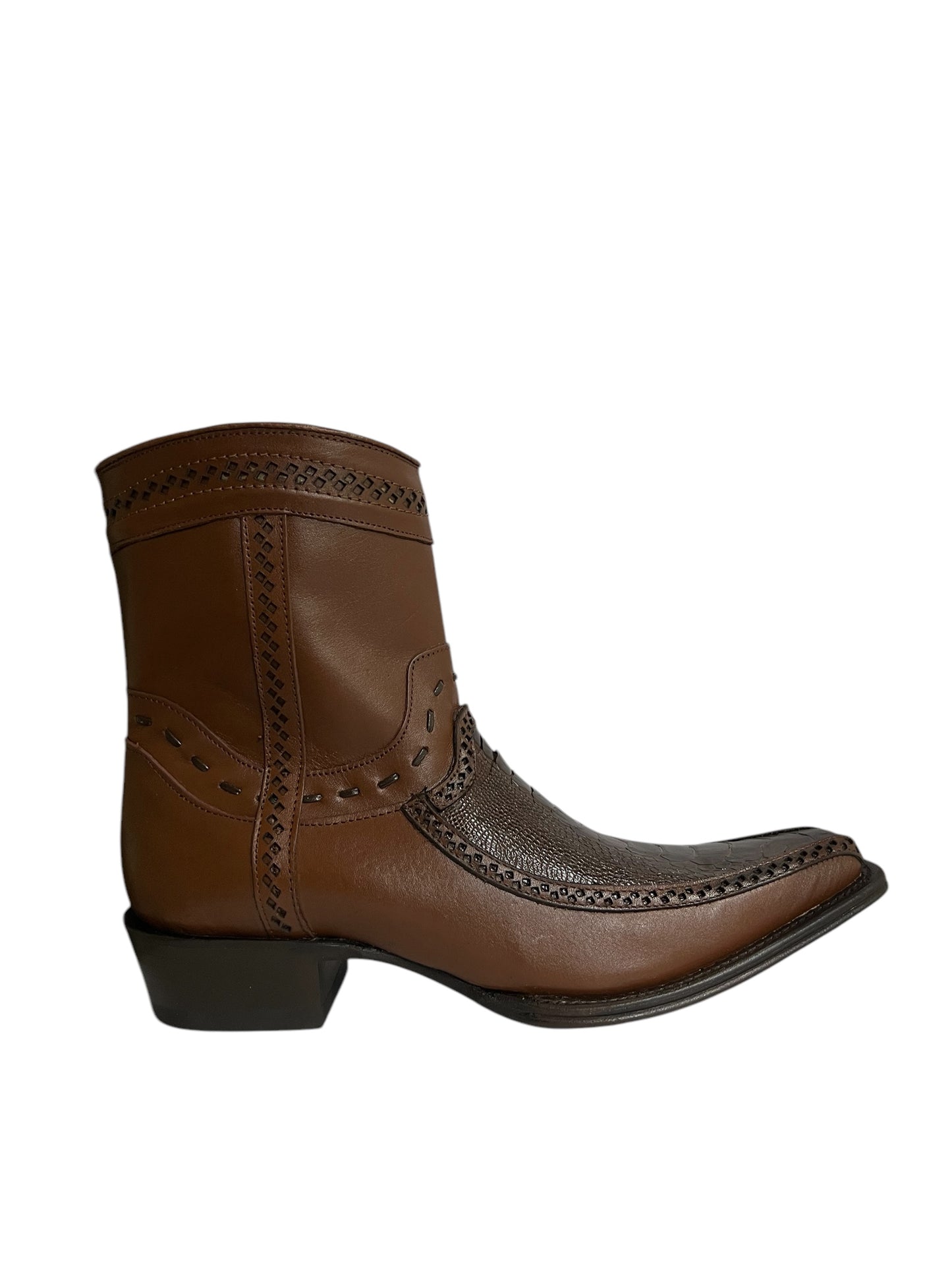Los Altos Ankle Boot European Square Toe Ostrich Leg And Deer Brown - 76BF0507