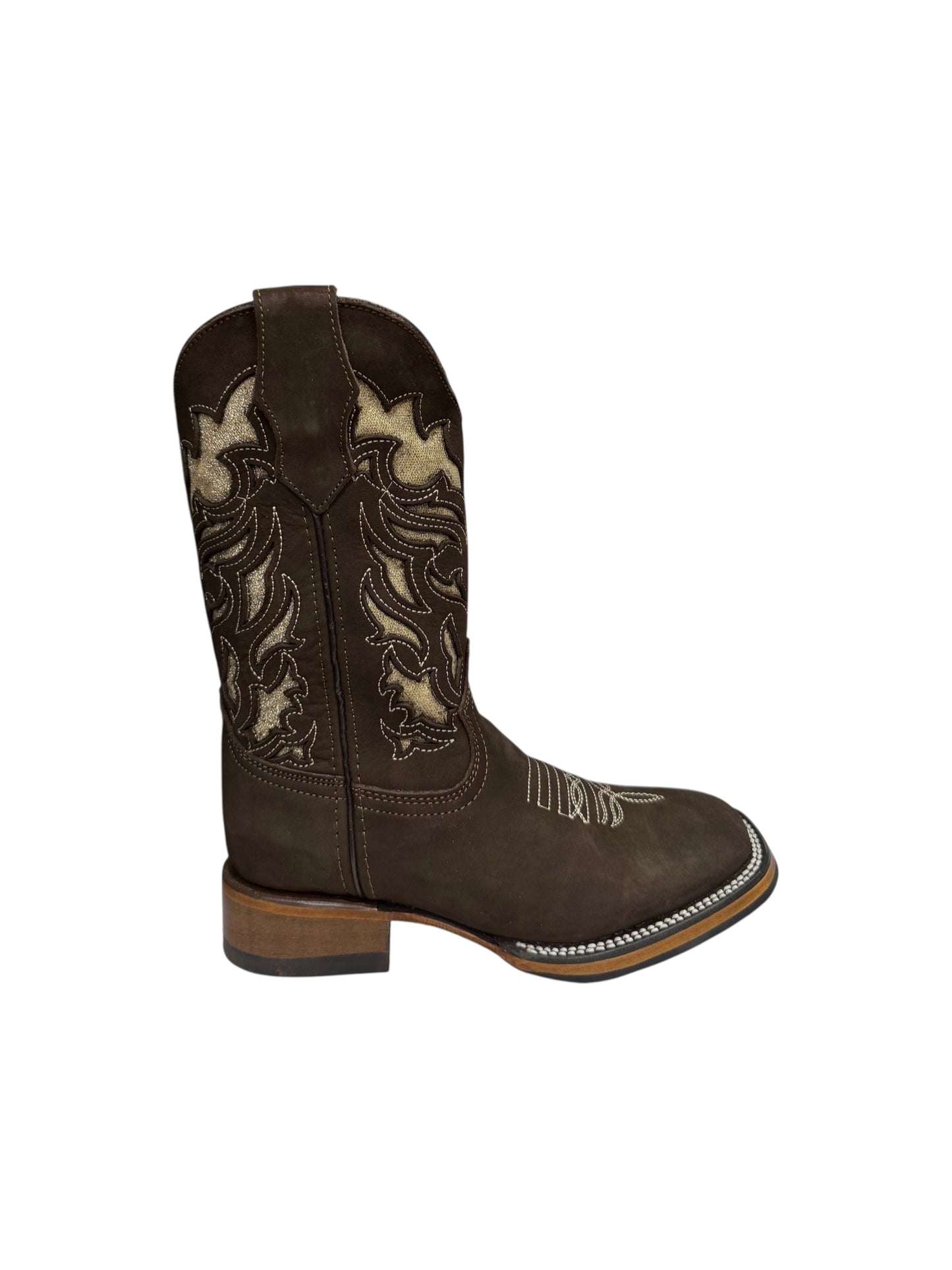 Potrillo Nobuck Brown Flower Laser Square Toe Womens Boot - 432