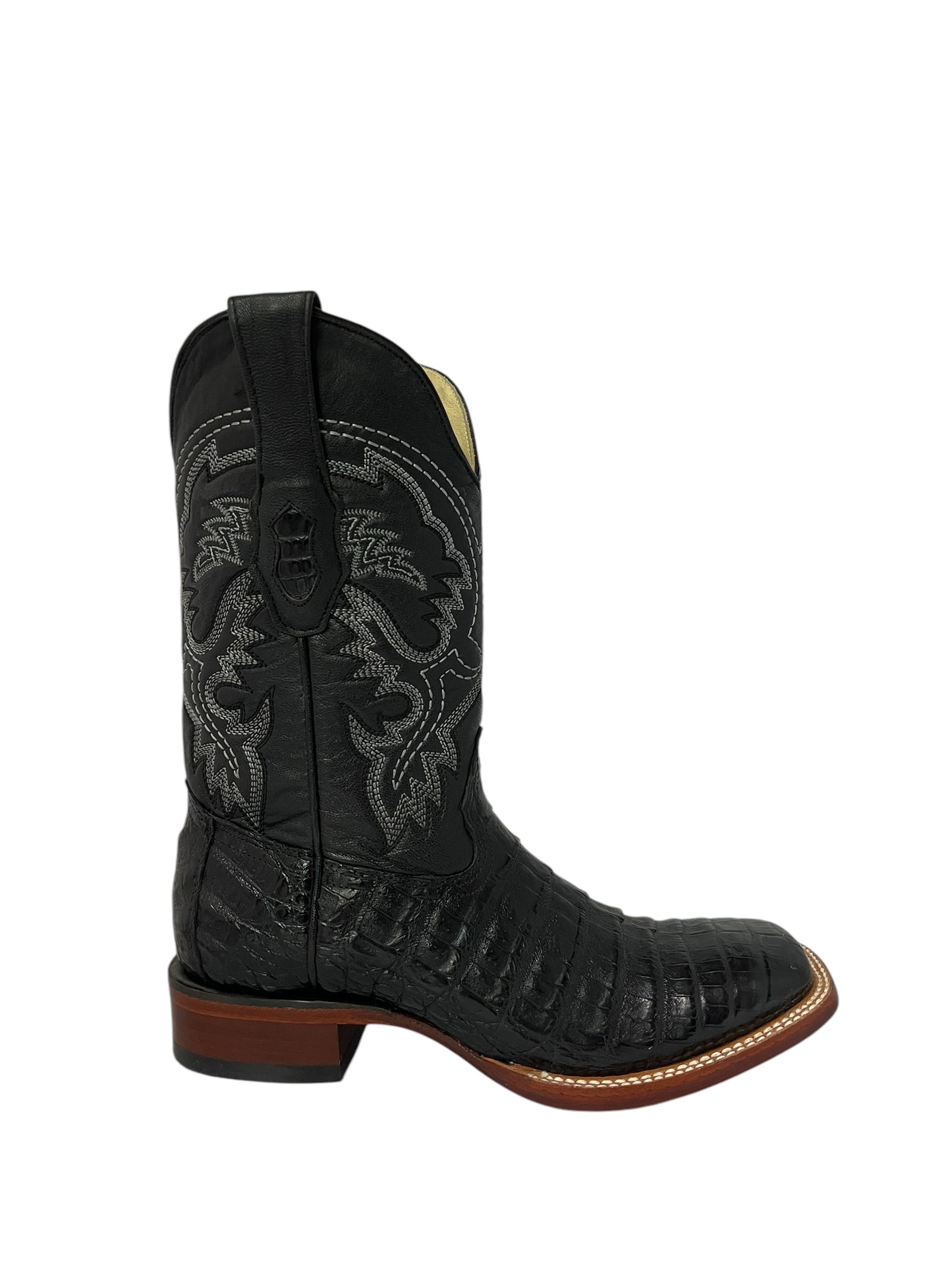 Los Altos Square Toe Caiman Belly Black - 8228205