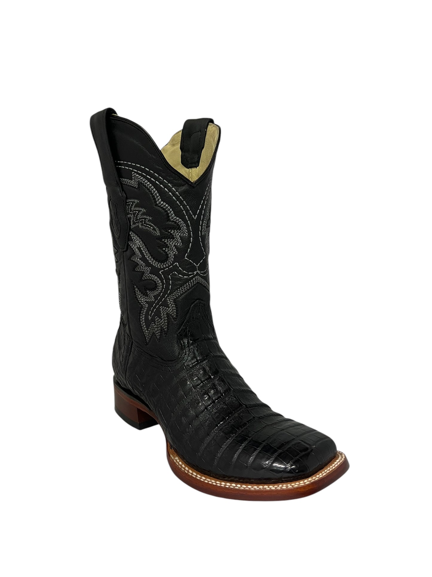 Los Altos Square Toe Caiman Belly Black - 8228205