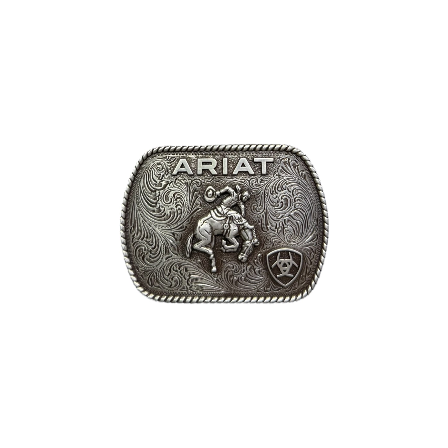 Ariat Cowboy Belt Buckle Rectangle Vintage Saddle Bronc Antique Silver