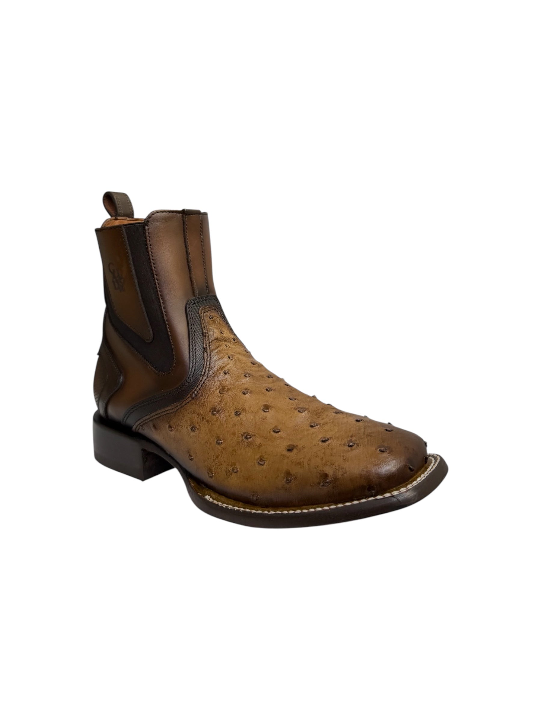 Cuadra Ostrich Lugano Brown Square Toe Zipper & Elastic Ankle Boot - CU889