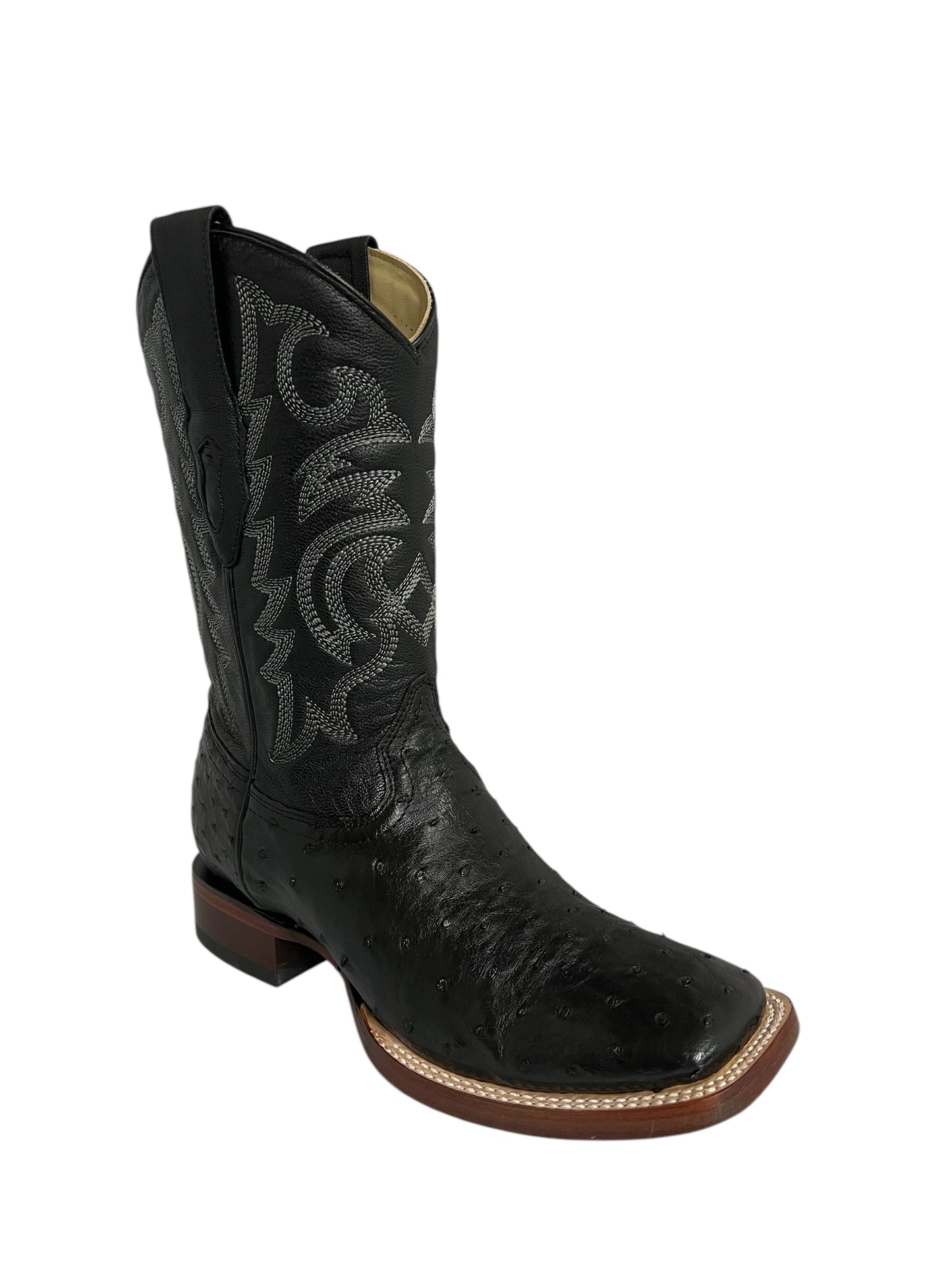 Los Altos Wide Square Toe Ostrich Black - 8220305
