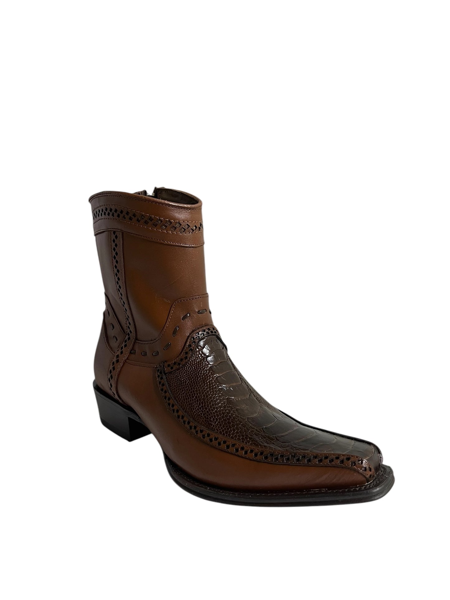 Los Altos Ankle Boot European Square Toe Ostrich Leg And Deer Brown - 76BF0507