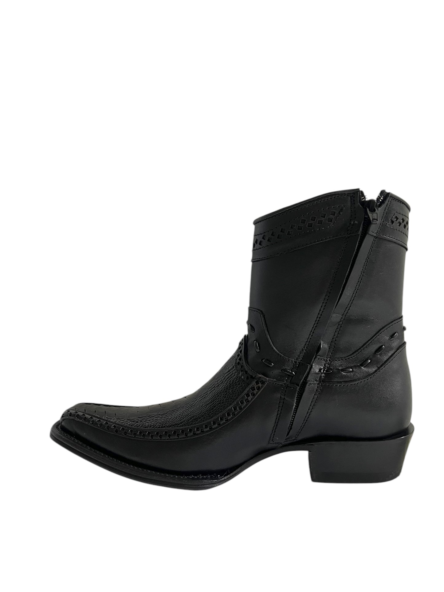 Los Altos Ankle Boot Ostrich Leg And Deer European Square Toe Black - 76BF0505