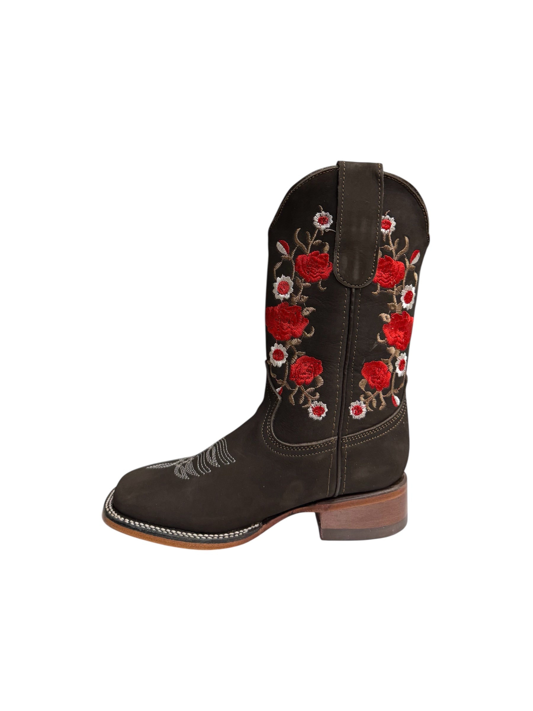 Potrillo Womens Red Flowers Nobuck brown Square Toe Boots - 425