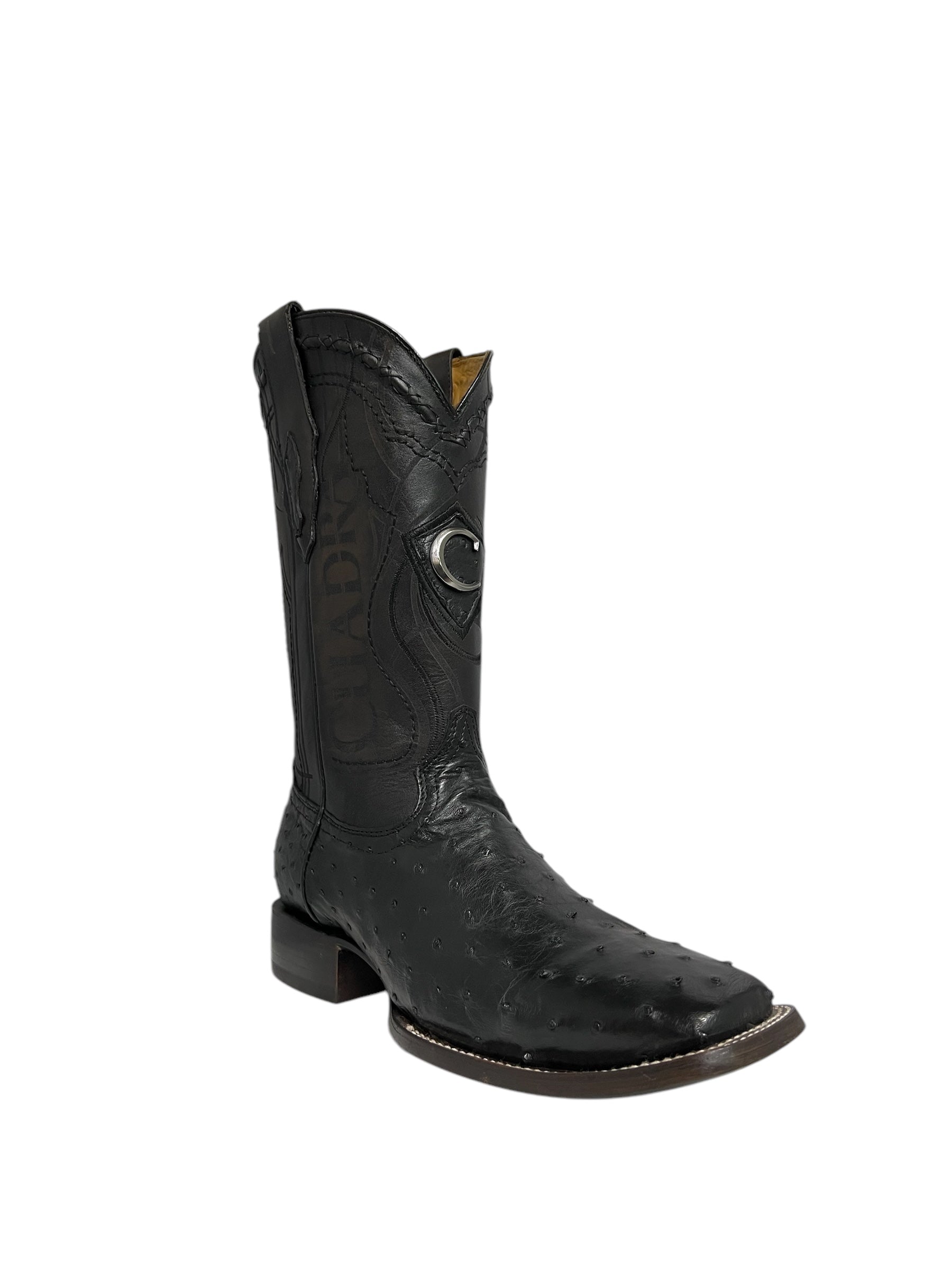 Cuadra Square Toe Black Ostrich - CU662