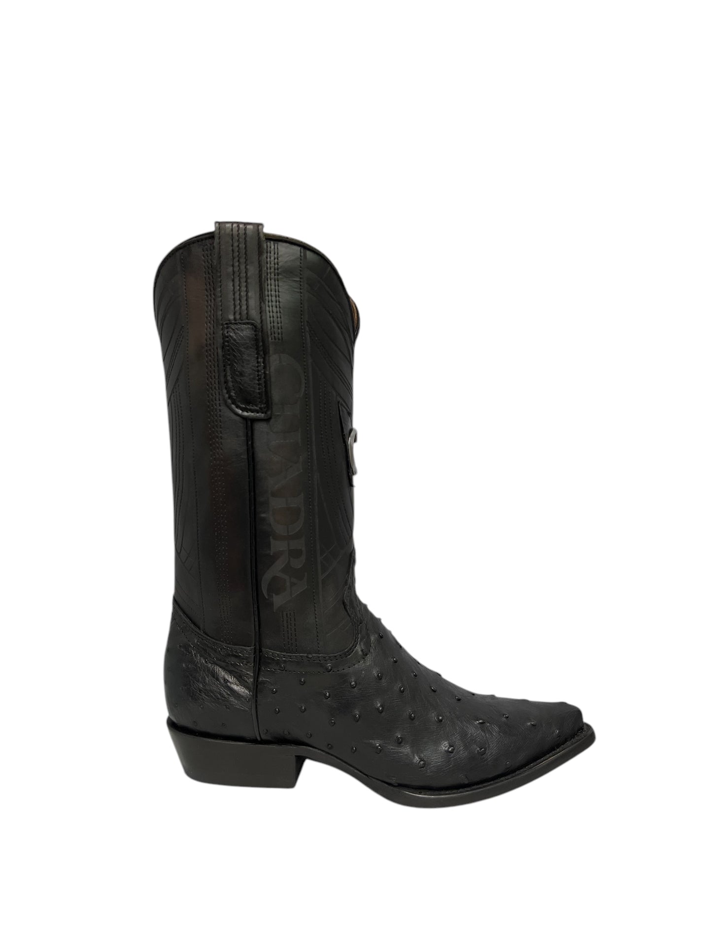 Cuadra Black Ostrich Laser & Embroidery Snipe Toe - CU807