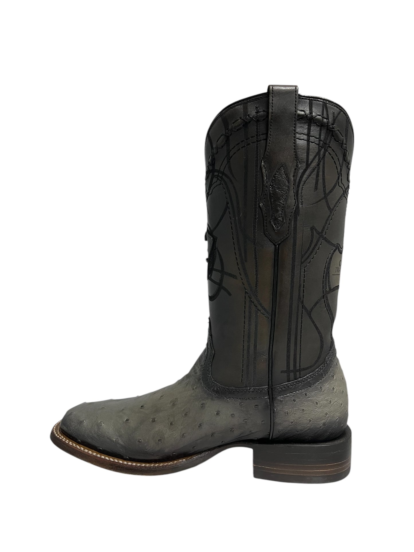 Cuadra Flame Grey Ostrich Embroidery Square Toe - CU806