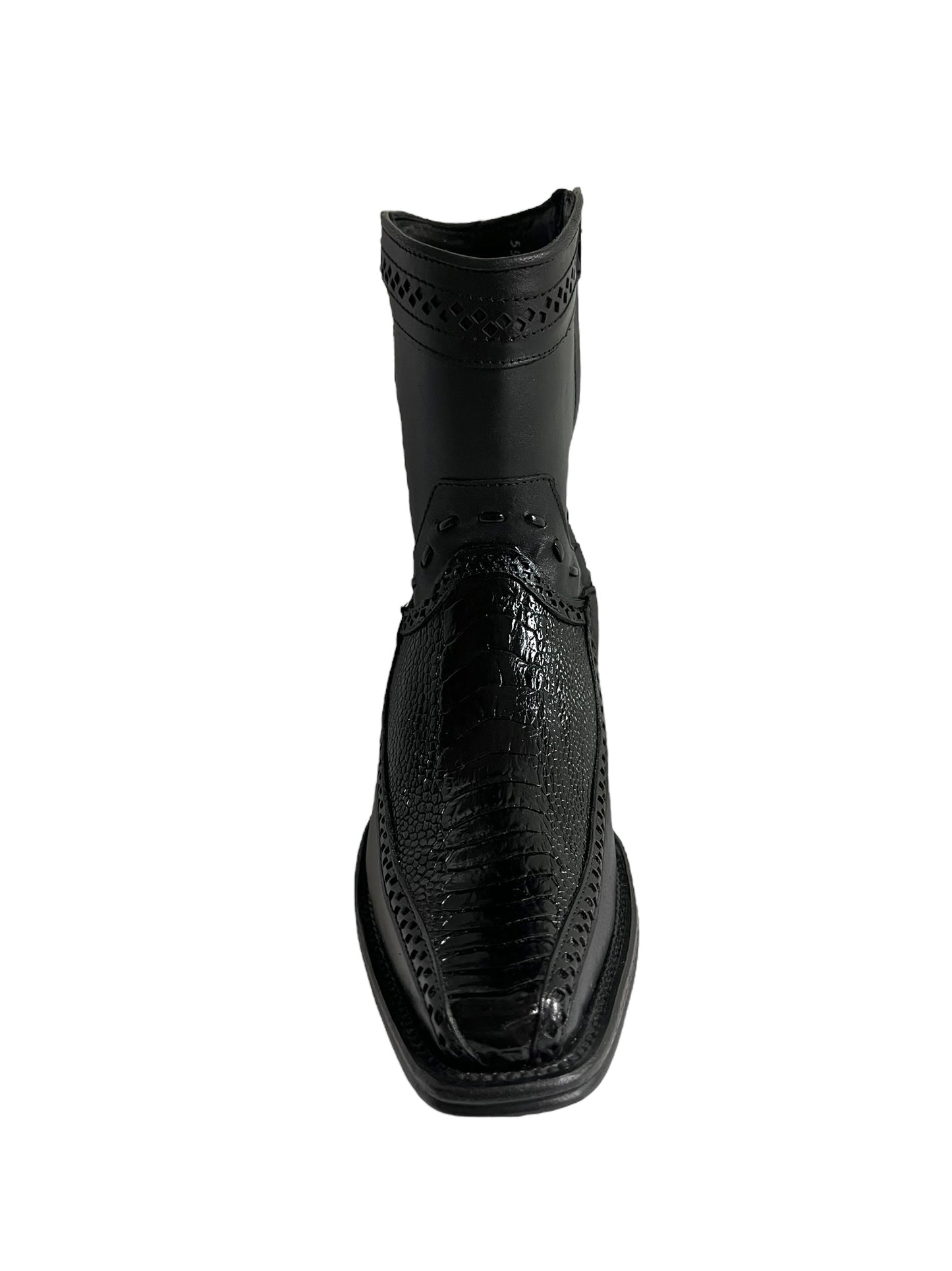 Los Altos Ankle Boot Ostrich Leg And Deer European Square Toe Black - 76BF0505