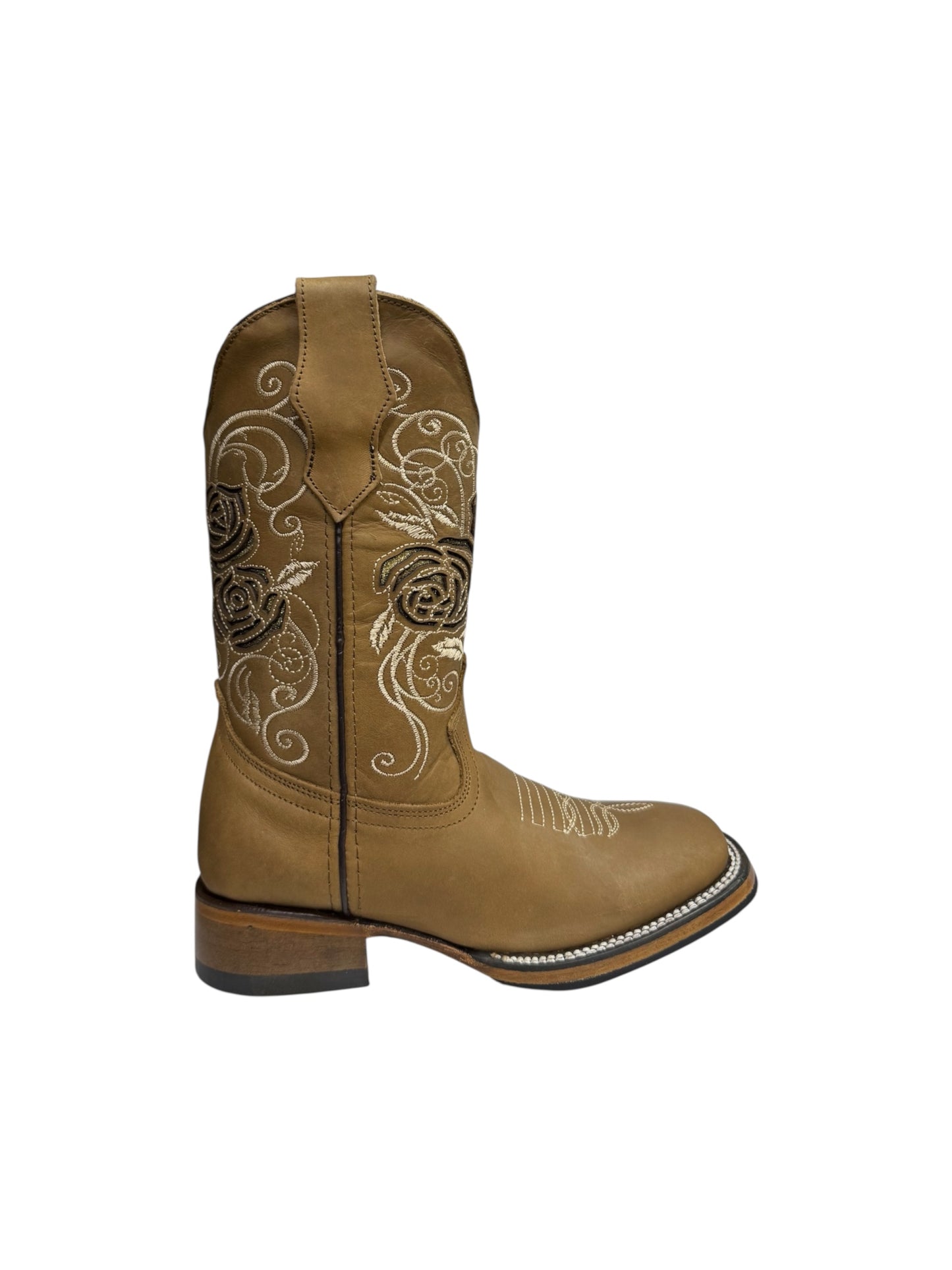 Potrillo Womens Ocre Laser Flowers Square Toe Boot - 431