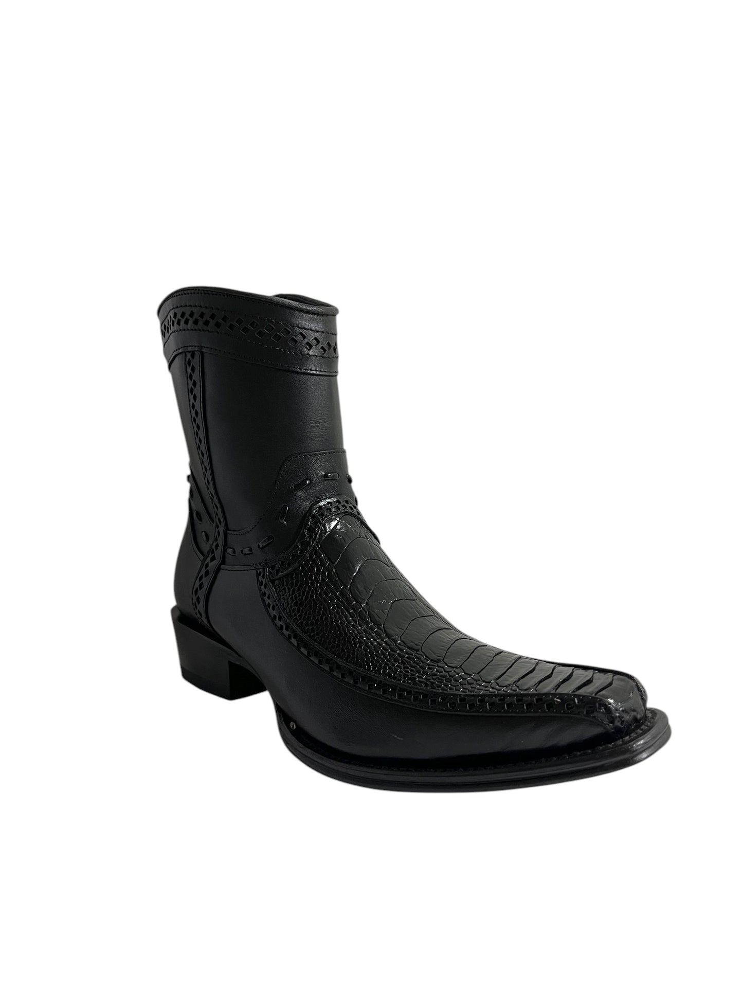Los Altos Ankle Boot Ostrich Leg And Deer European Square Toe Black - 76BF0505