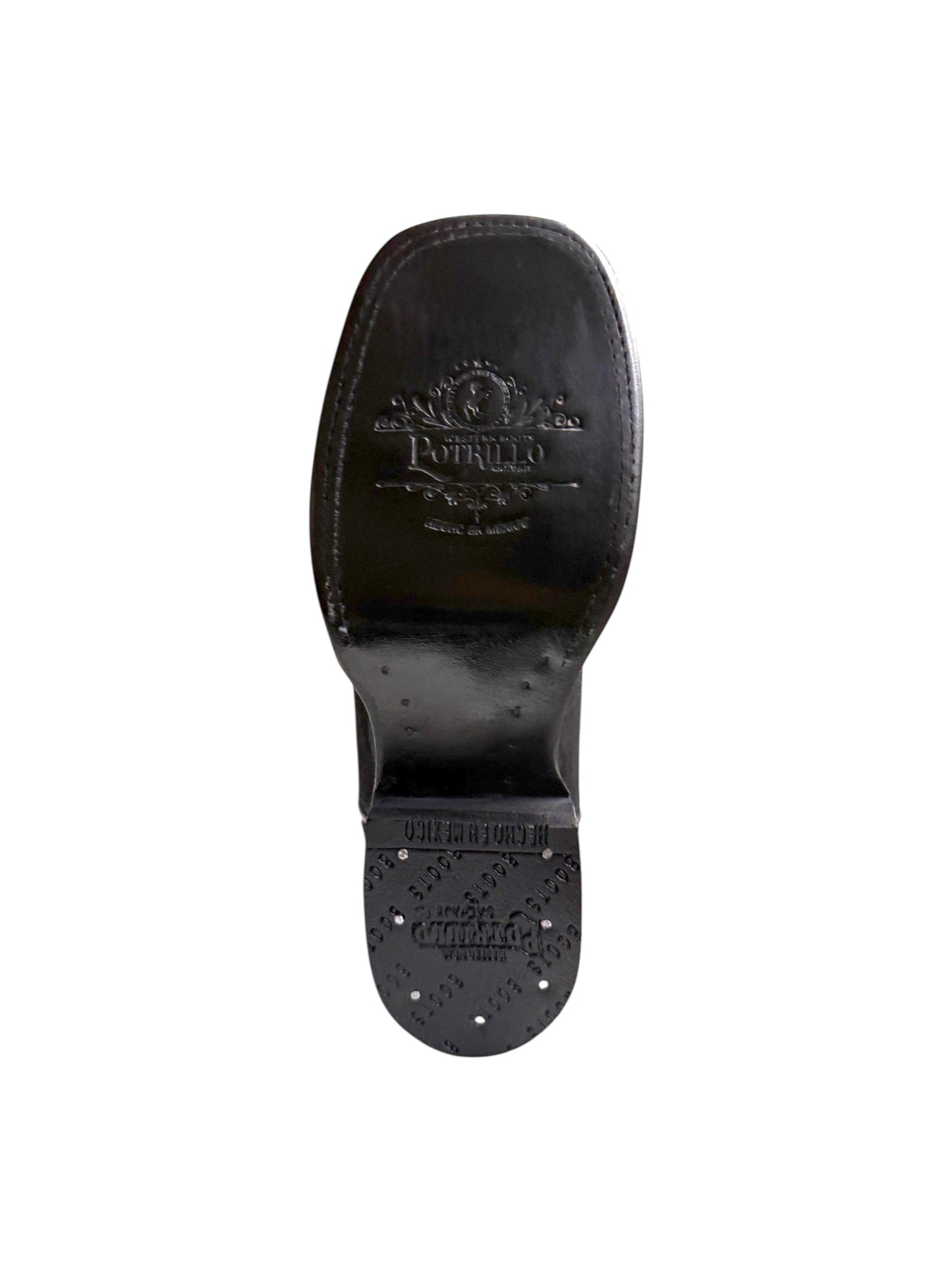 Potrillo Flowers embroidered Nobuck Black Square Toe Womens Boot - 416