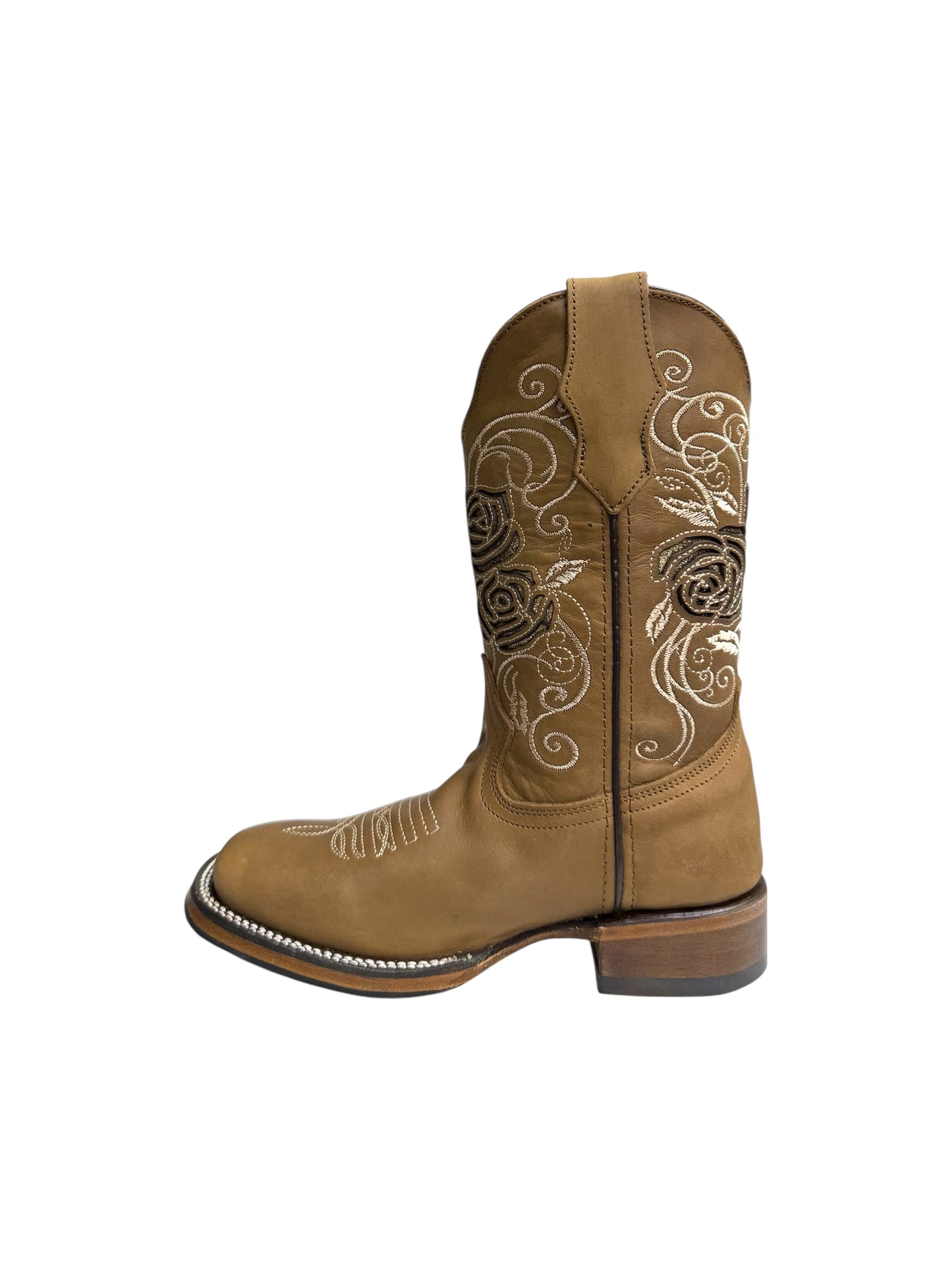 Potrillo Womens Ocre Laser Flowers Square Toe Boot - 431