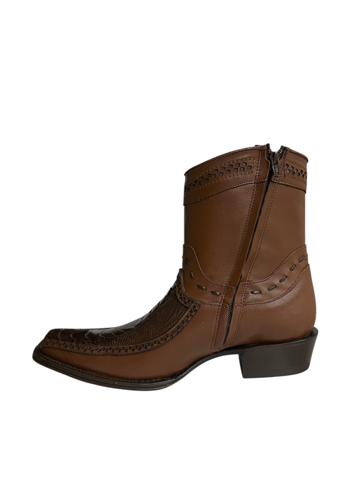 Los Altos Ankle Boot European Square Toe Ostrich Leg And Deer Brown - 76BF0507