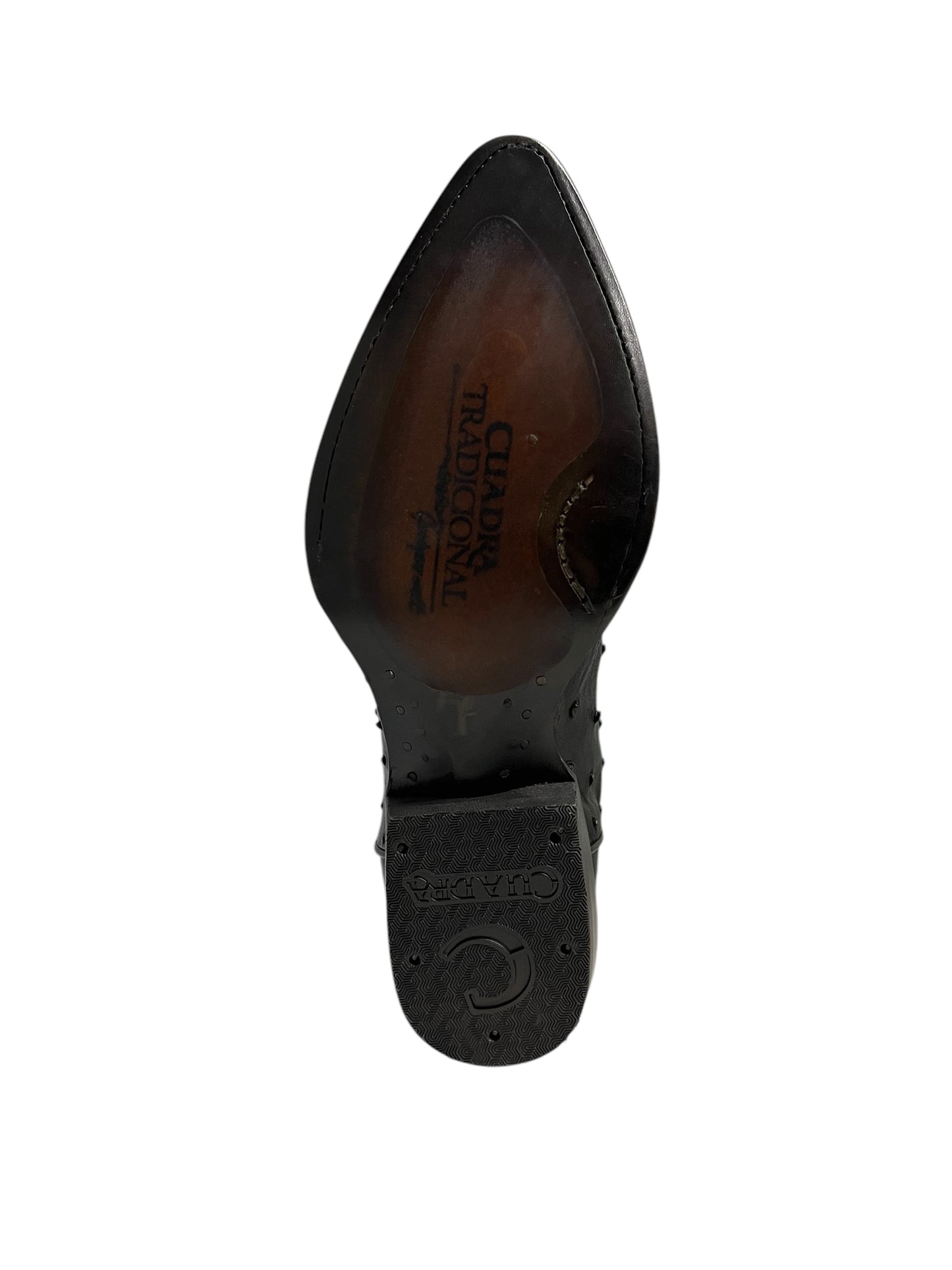 Cuadra Black Ostrich Laser & Embroidery Snipe Toe - CU807