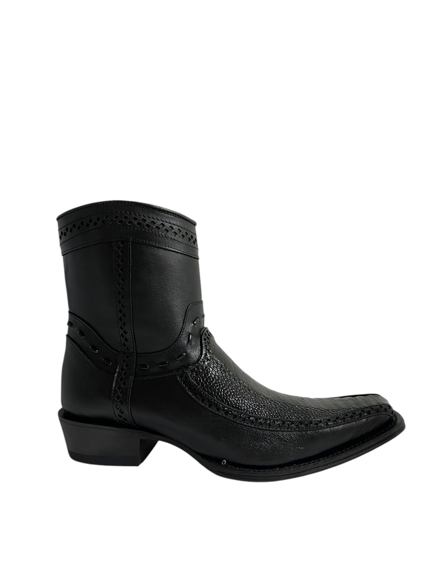 Los Altos Ankle Boot Ostrich Leg And Deer European Square Toe Black - 76BF0505
