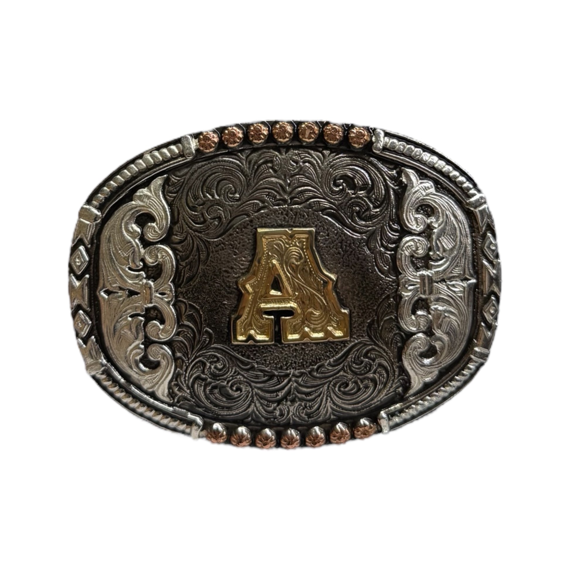 Crumrine Oval Buckle Tricolor Finish Initial A-H