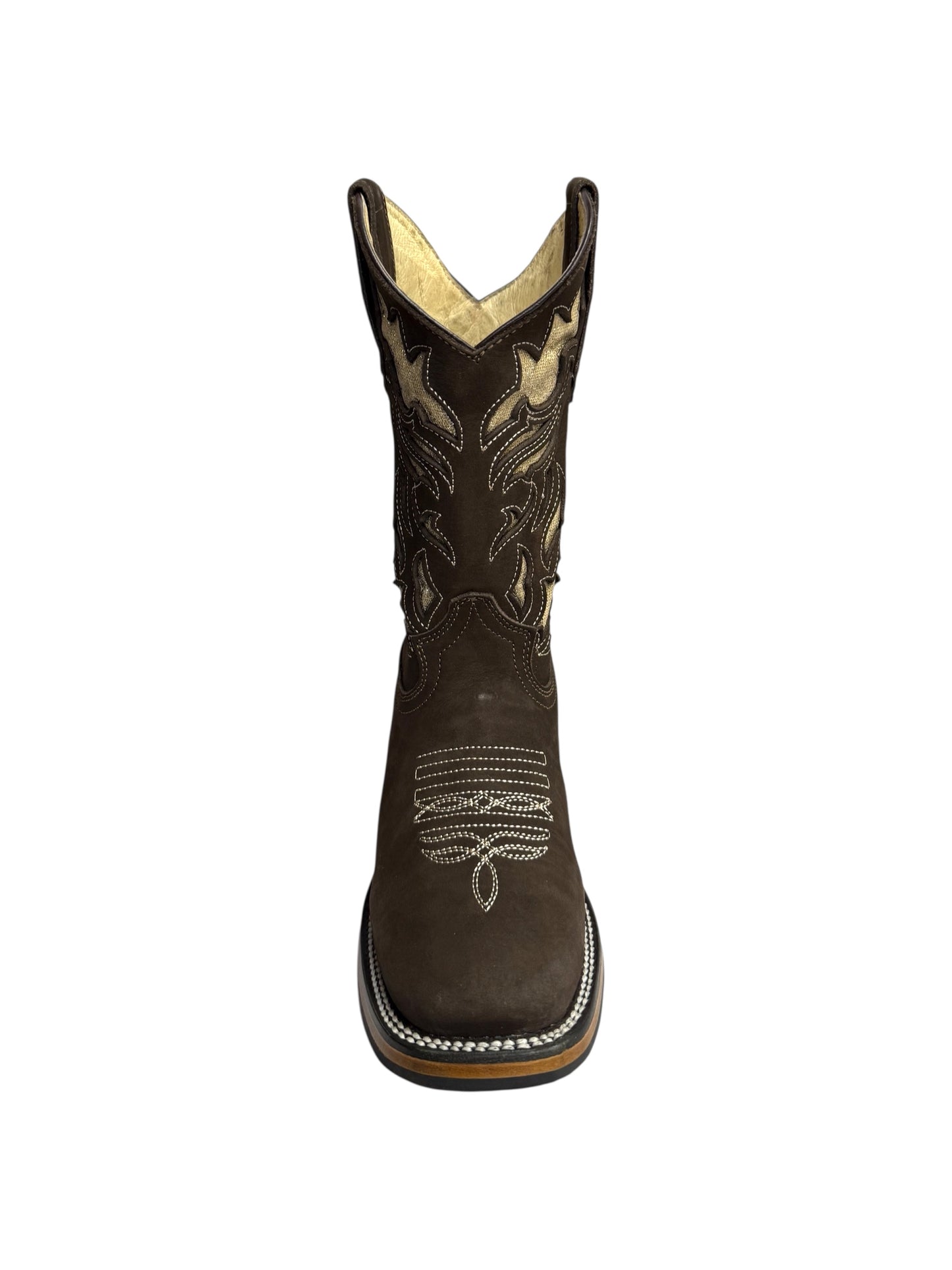 Potrillo Nobuck Brown Flower Laser Square Toe Womens Boot - 432