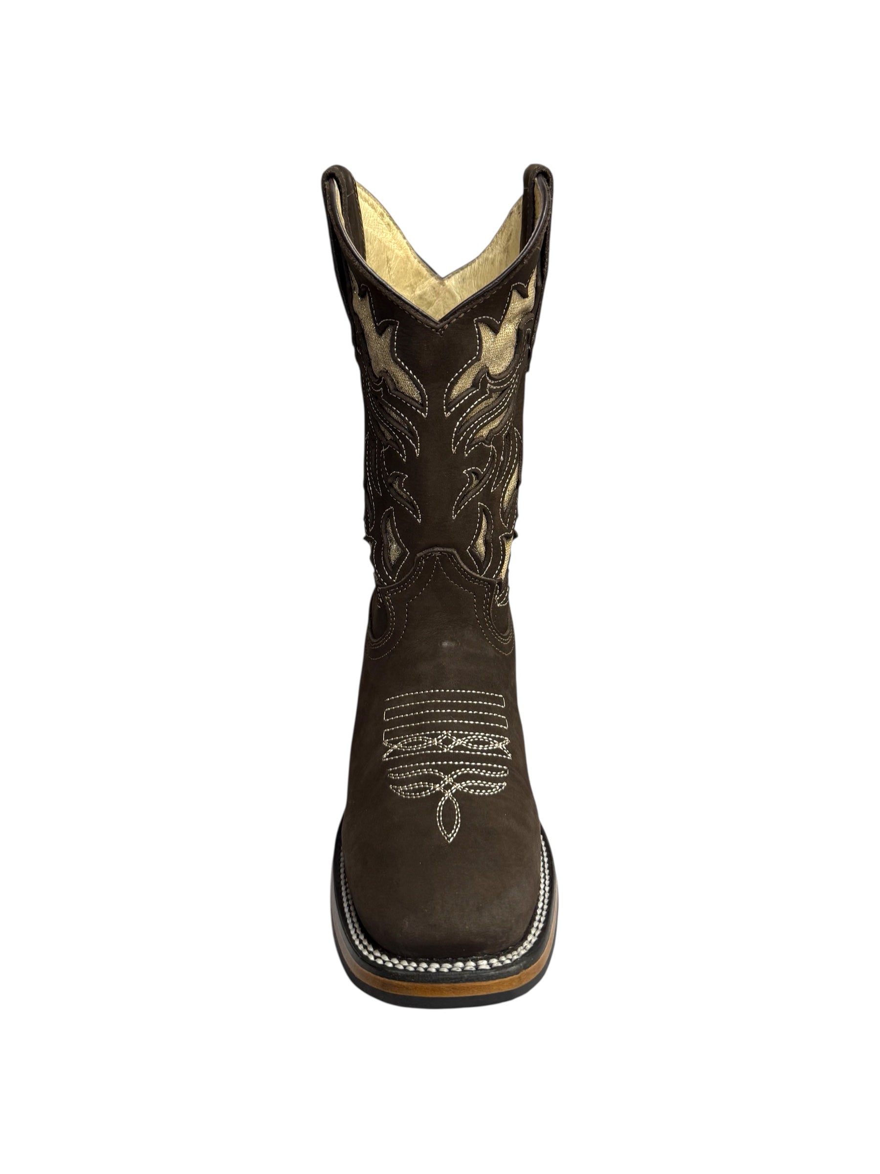 Potrillo Nobuck Brown Flower Laser Square Toe Womens Boot - 432