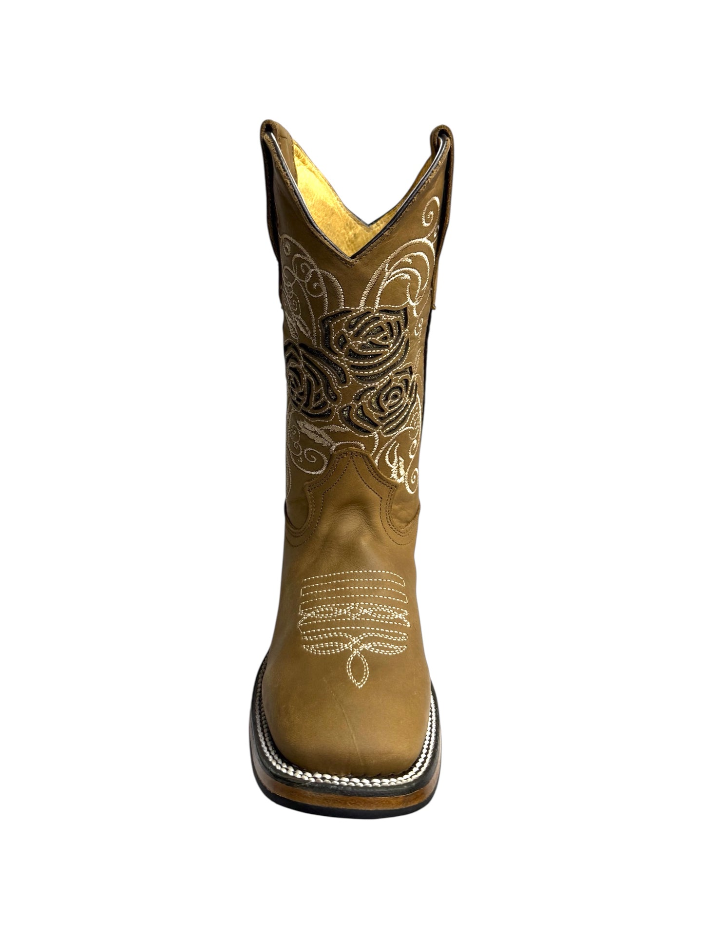 Potrillo Womens Ocre Laser Flowers Square Toe Boot - 431