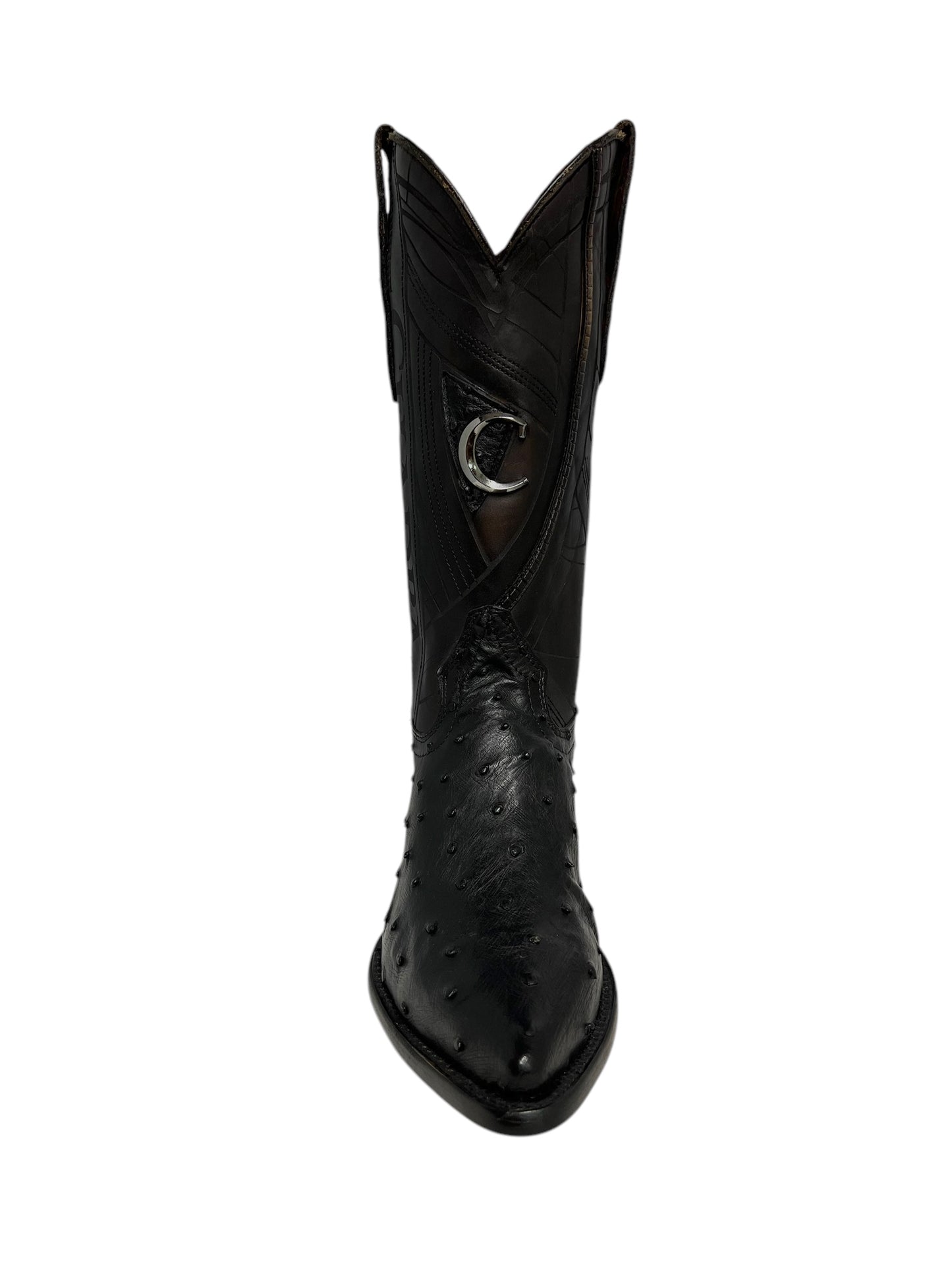 Cuadra Black Ostrich Laser & Embroidery Snipe Toe - CU807