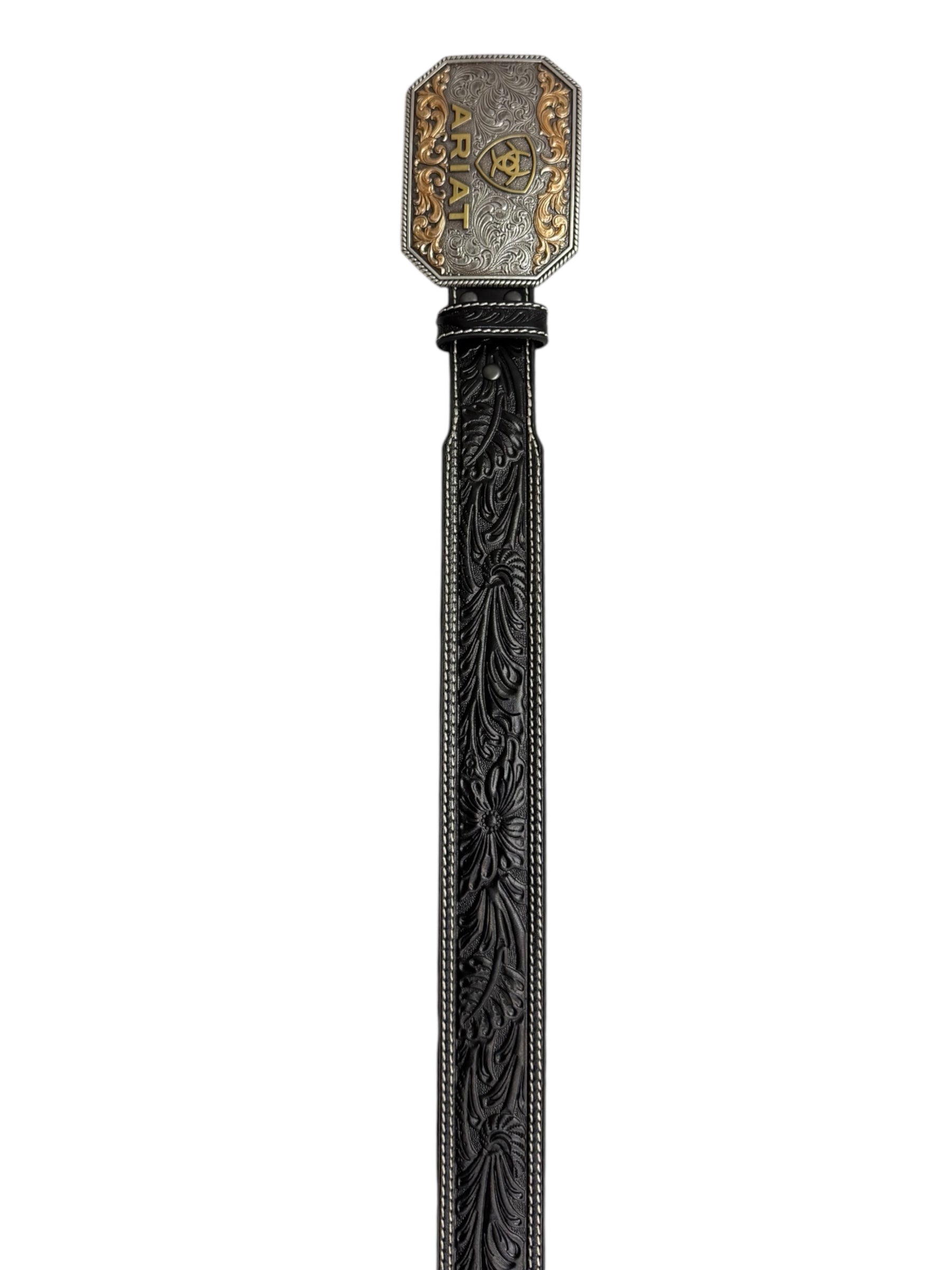 Ariat Belt Rectangle Multi finish Ariat Buckle Floral Embossed Black