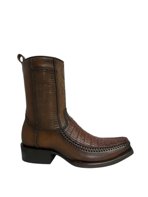 Cuadra Caiman Belly Brown Laser & Woven Narrow Square Toe - CU698