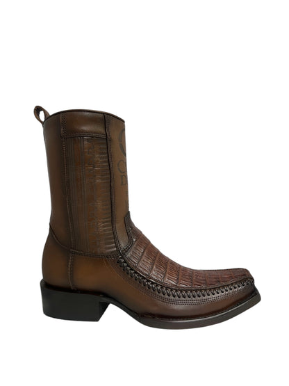 Cuadra Caiman Belly Brown Laser & Woven Narrow Square Toe - CU698