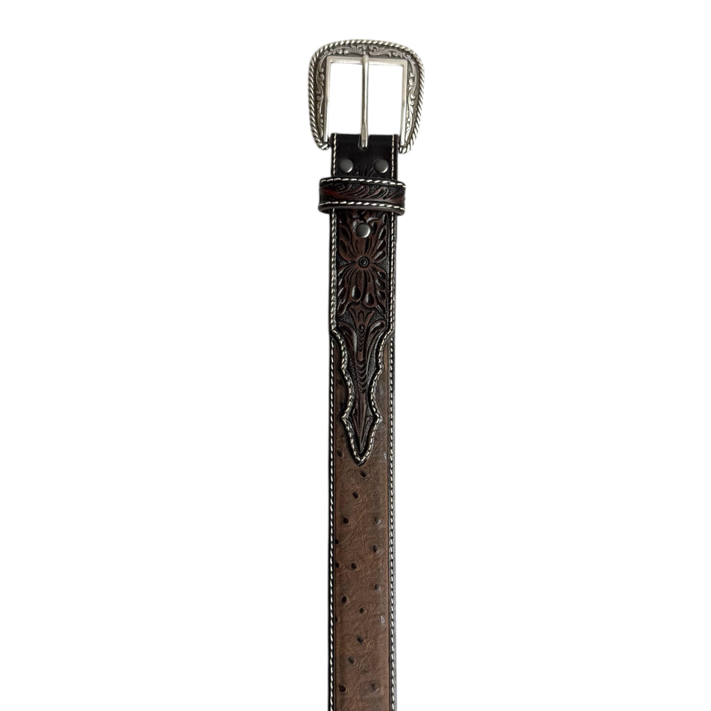 Ariat Faux Ostrich Brown Floral Tooled Belt