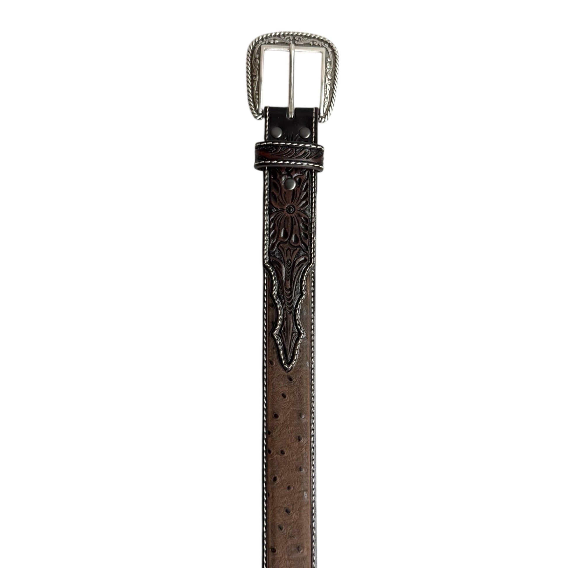 Ariat Faux Ostrich Brown Floral Tooled Belt