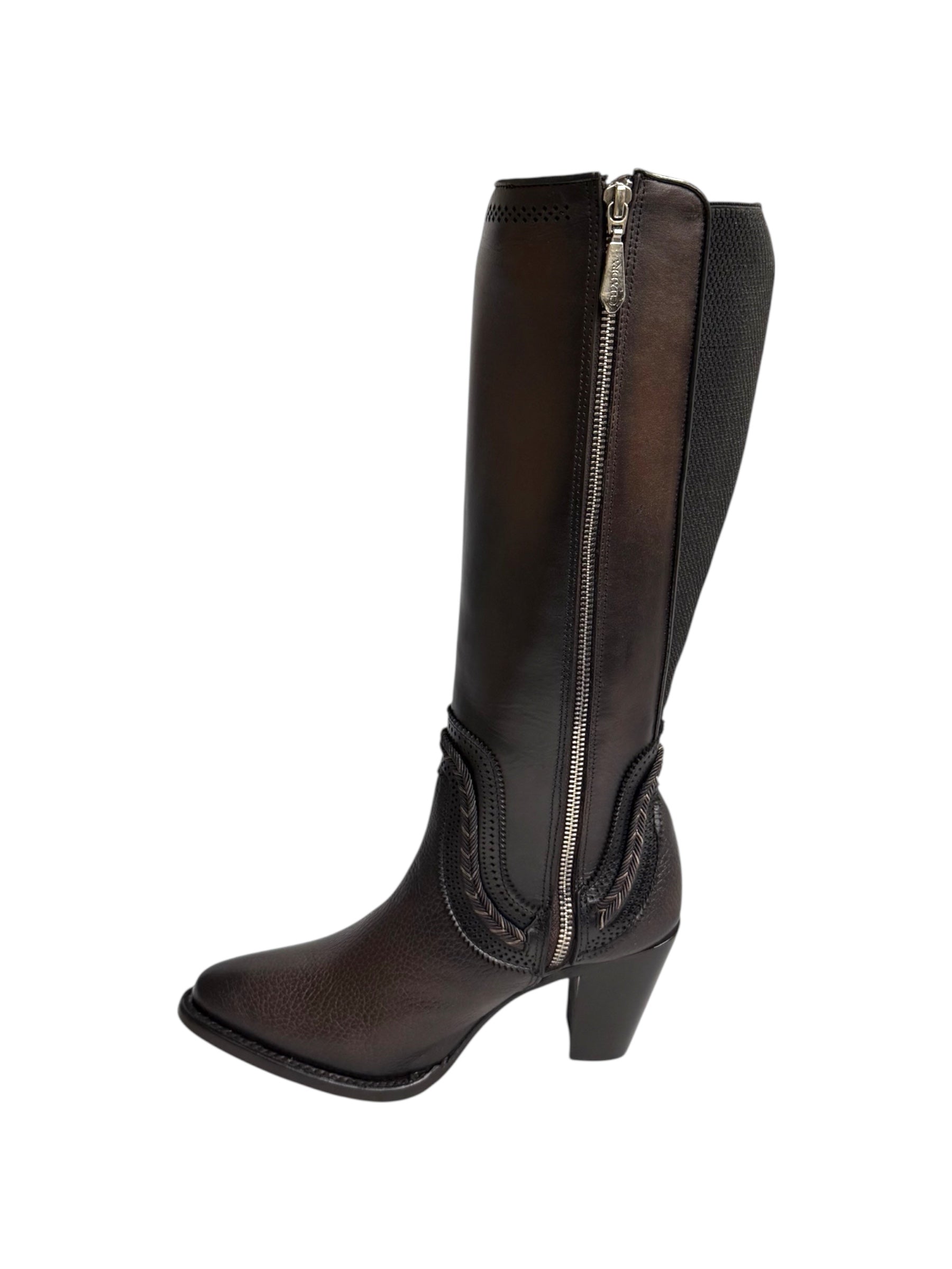 Cuadra Women's Tall Boot Flame Chocolate Zipper & Elastic Round Toe - CU885