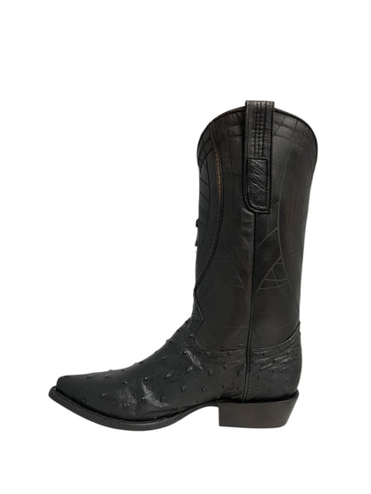Cuadra Black Ostrich Laser & Embroidery Snipe Toe - CU807