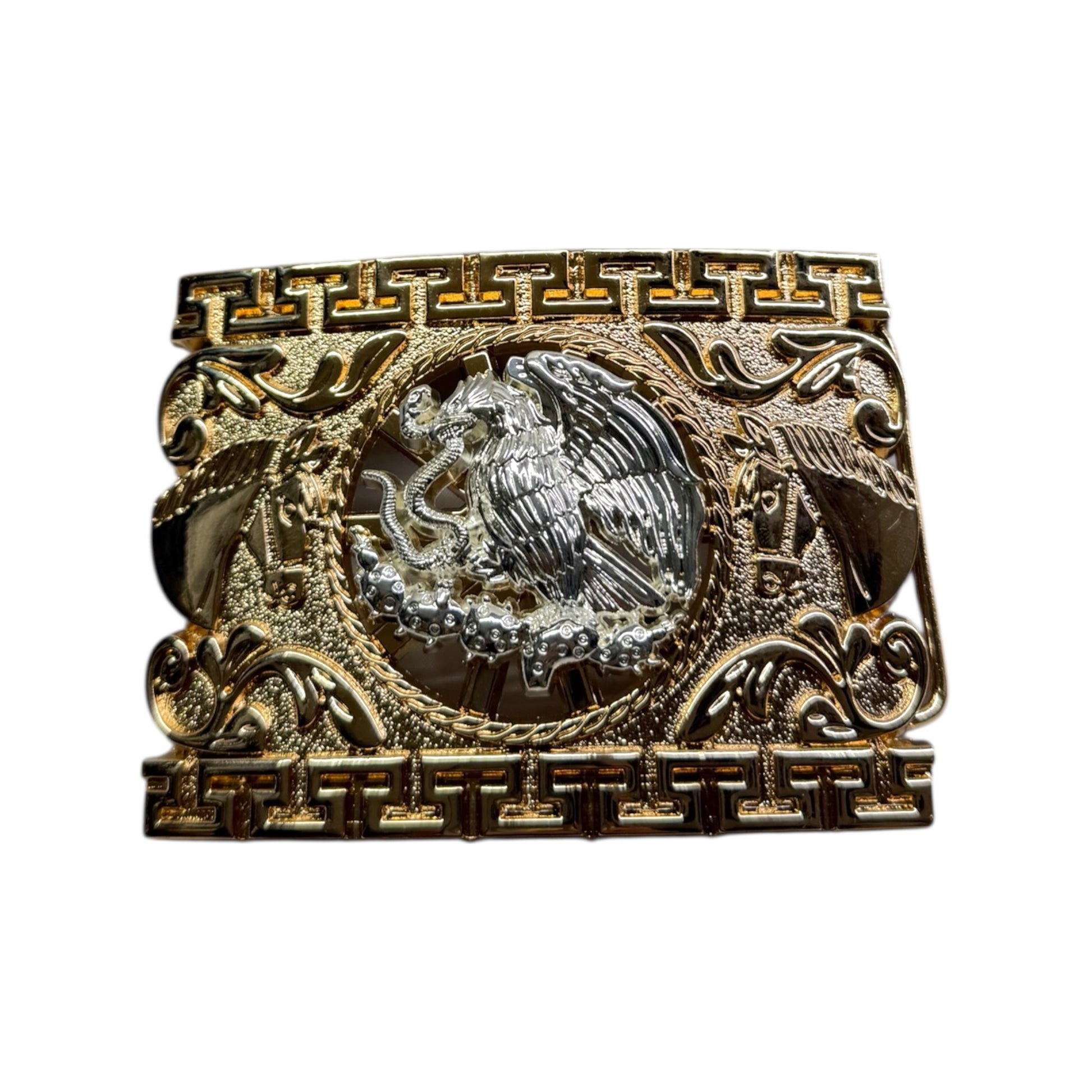 Mexico Eagle With Horses Cowboy Belt buckle Gold And Silver