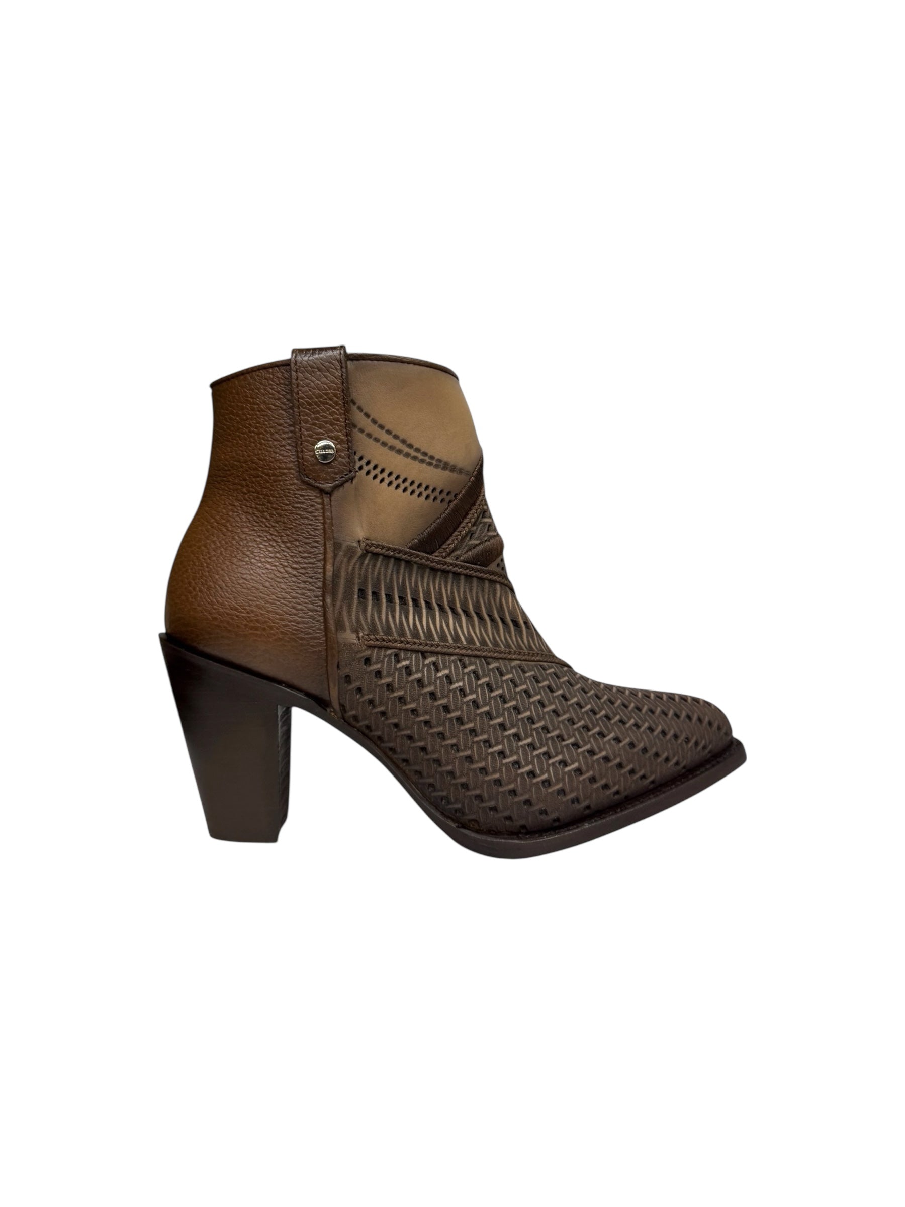 Cuadra Womens Ankle Boot Brown Laser & Embriodery & Studs & Zipper - CU946