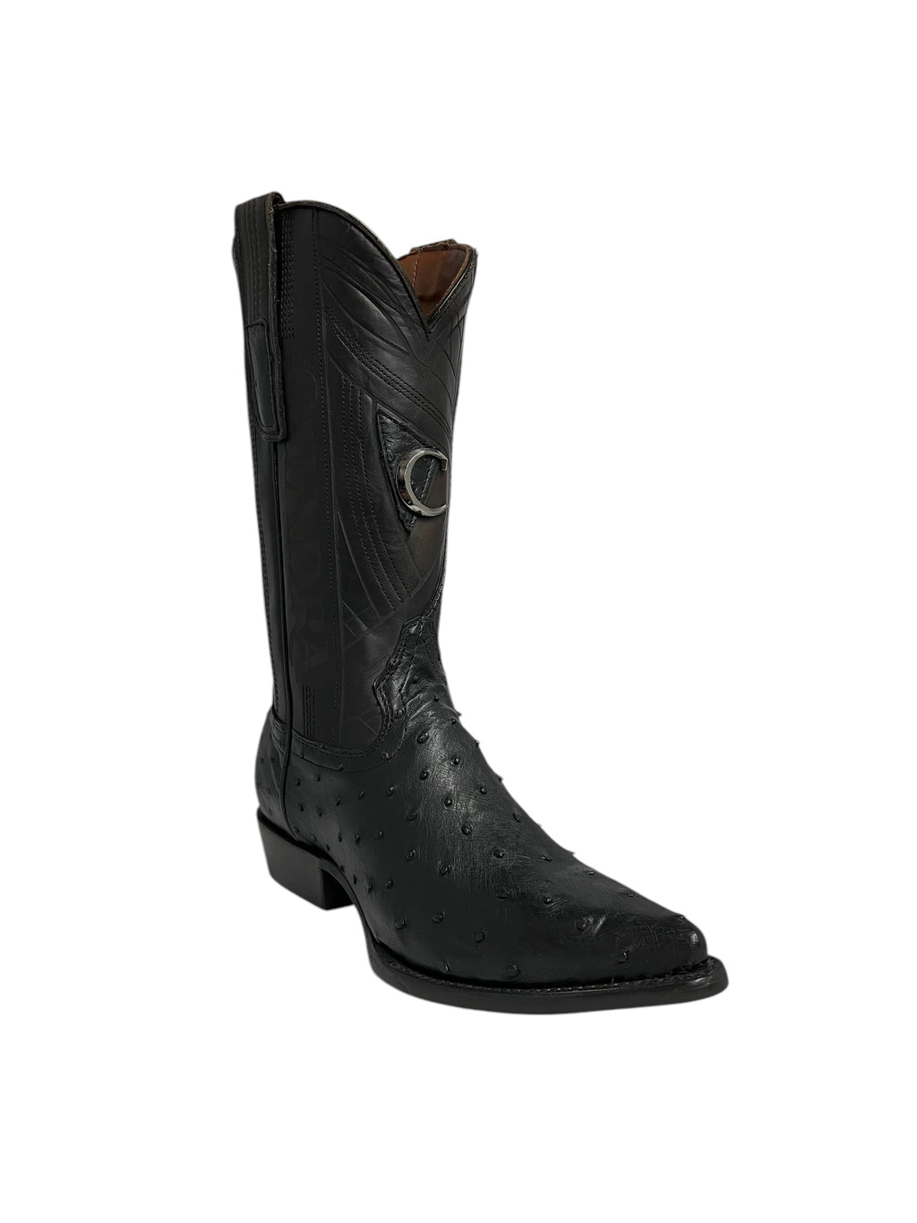 Cuadra Black Ostrich Laser & Embroidery Snipe Toe - CU807