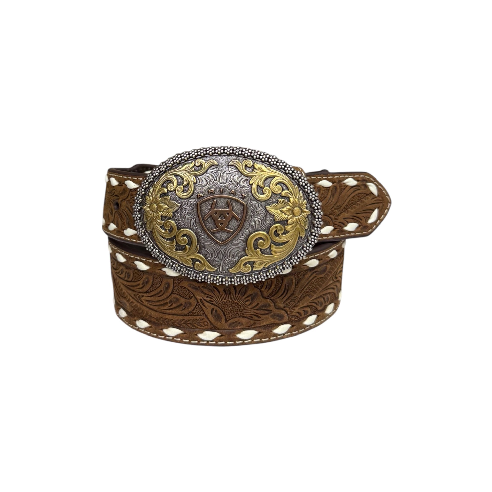 Ariat Belt Oval Embossed Floral Design Buckle Aged Bark
