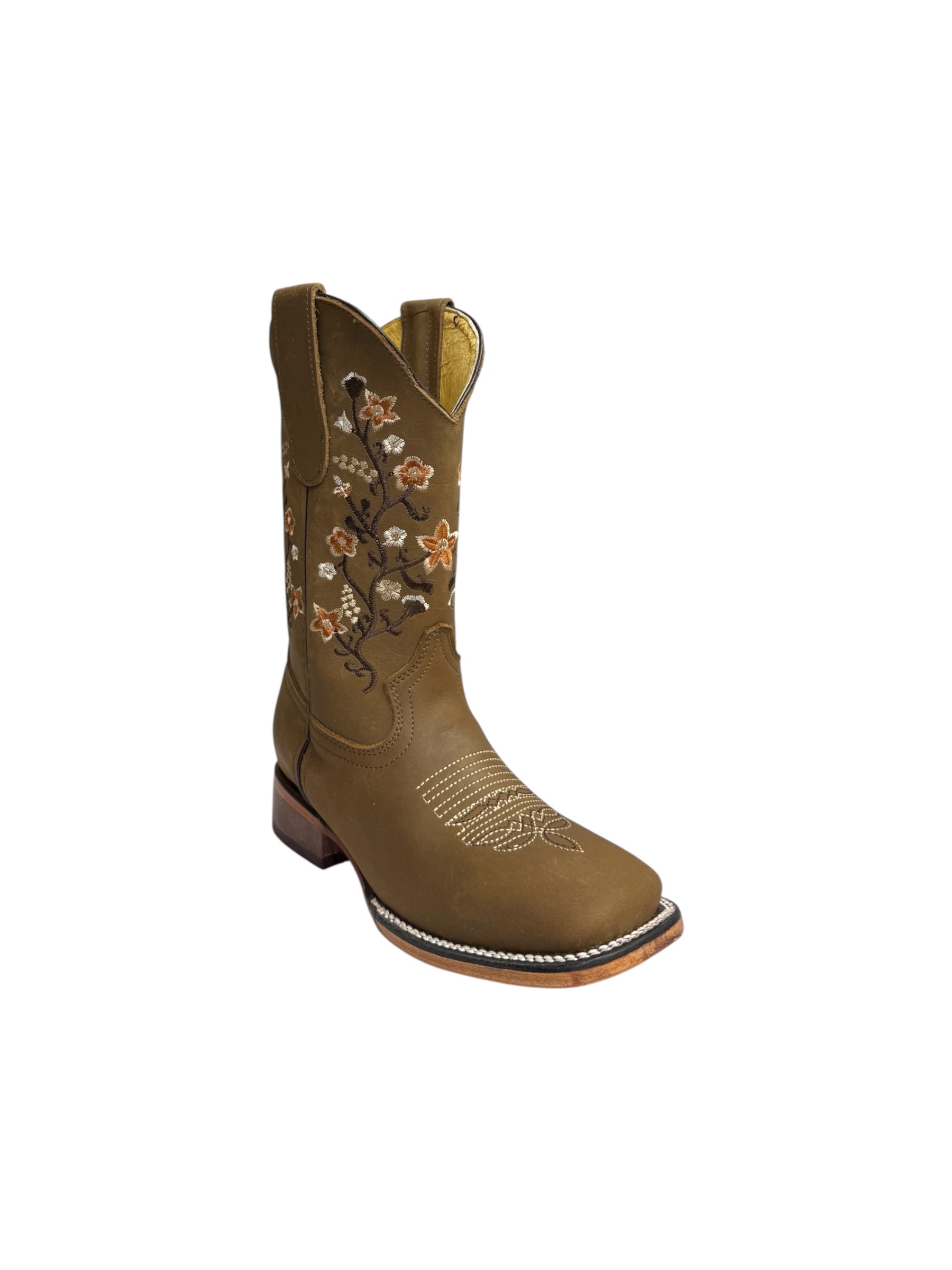 Potrillo Crazy Bovine Flowers Ocre Square Toe Womens Boots - 415