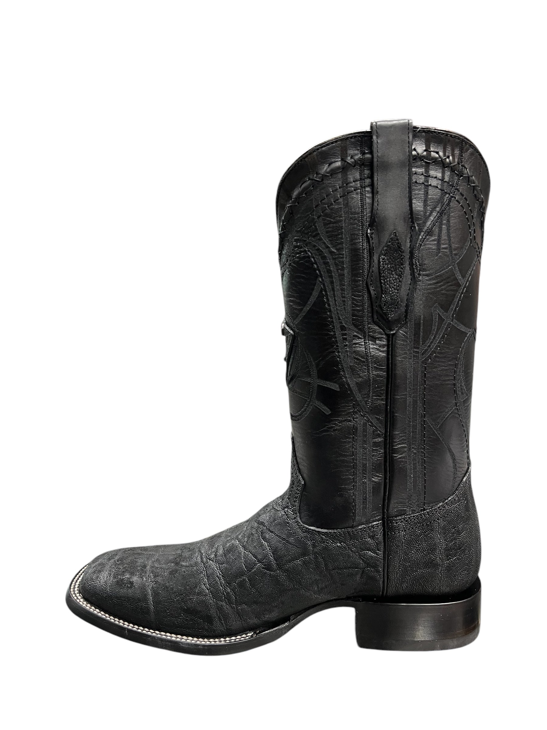 Cuadra Black Elephant Laser & Embroidery Square Toe - CU847