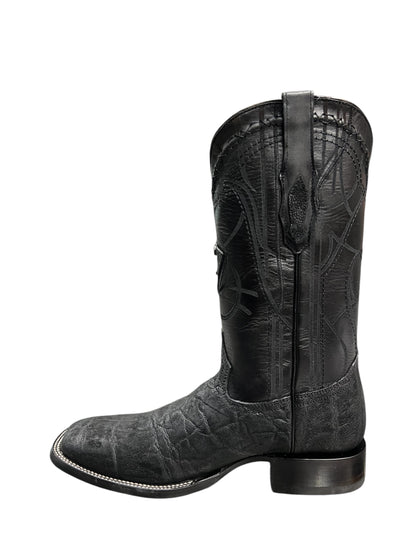 Cuadra Black Elephant Laser & Embroidery Square Toe - CU847