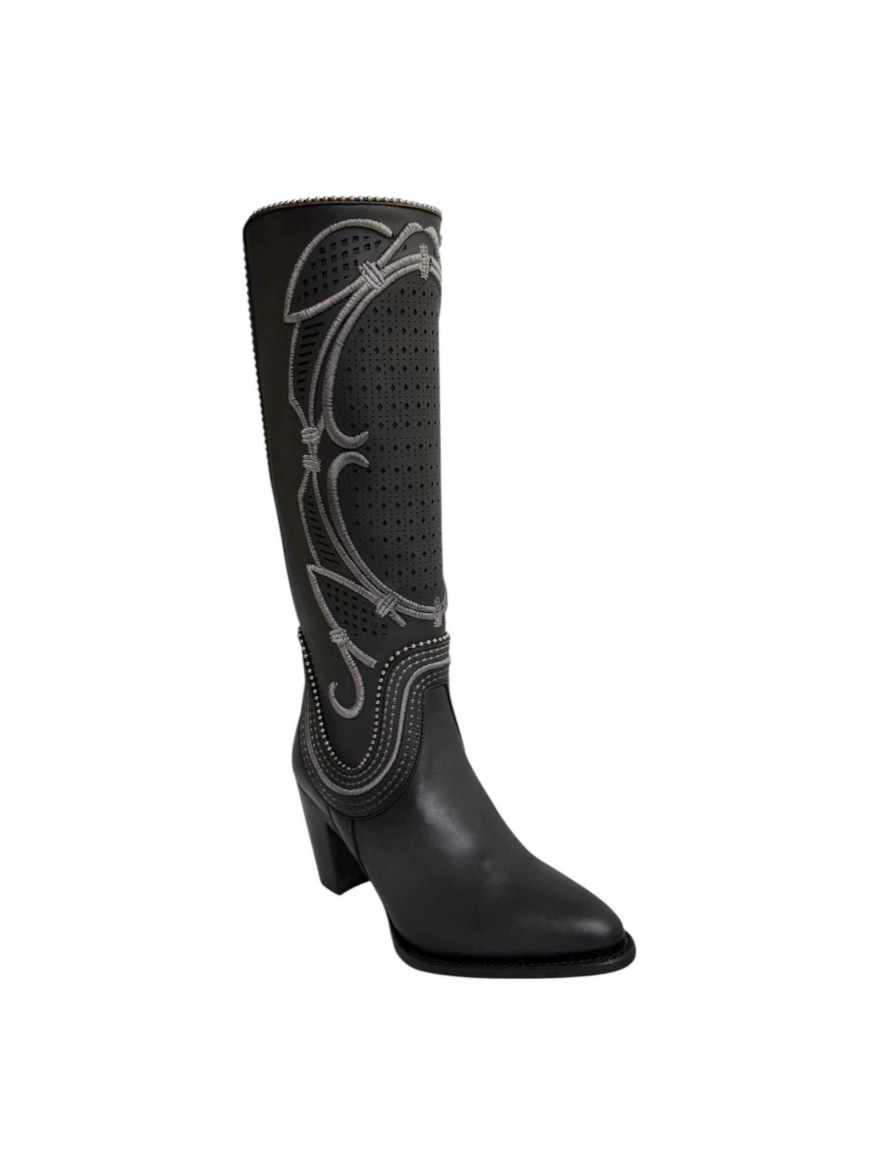 Cuadra Women's Tall Boot Oxford Grey Laser & Embroidery & Zipper Round Toe - CC242