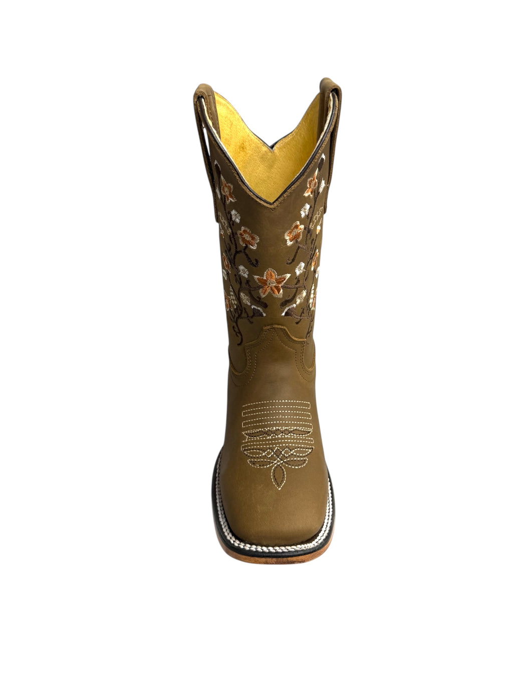 Potrillo Crazy Bovine Flowers Ocre Square Toe Womens Boots - 415