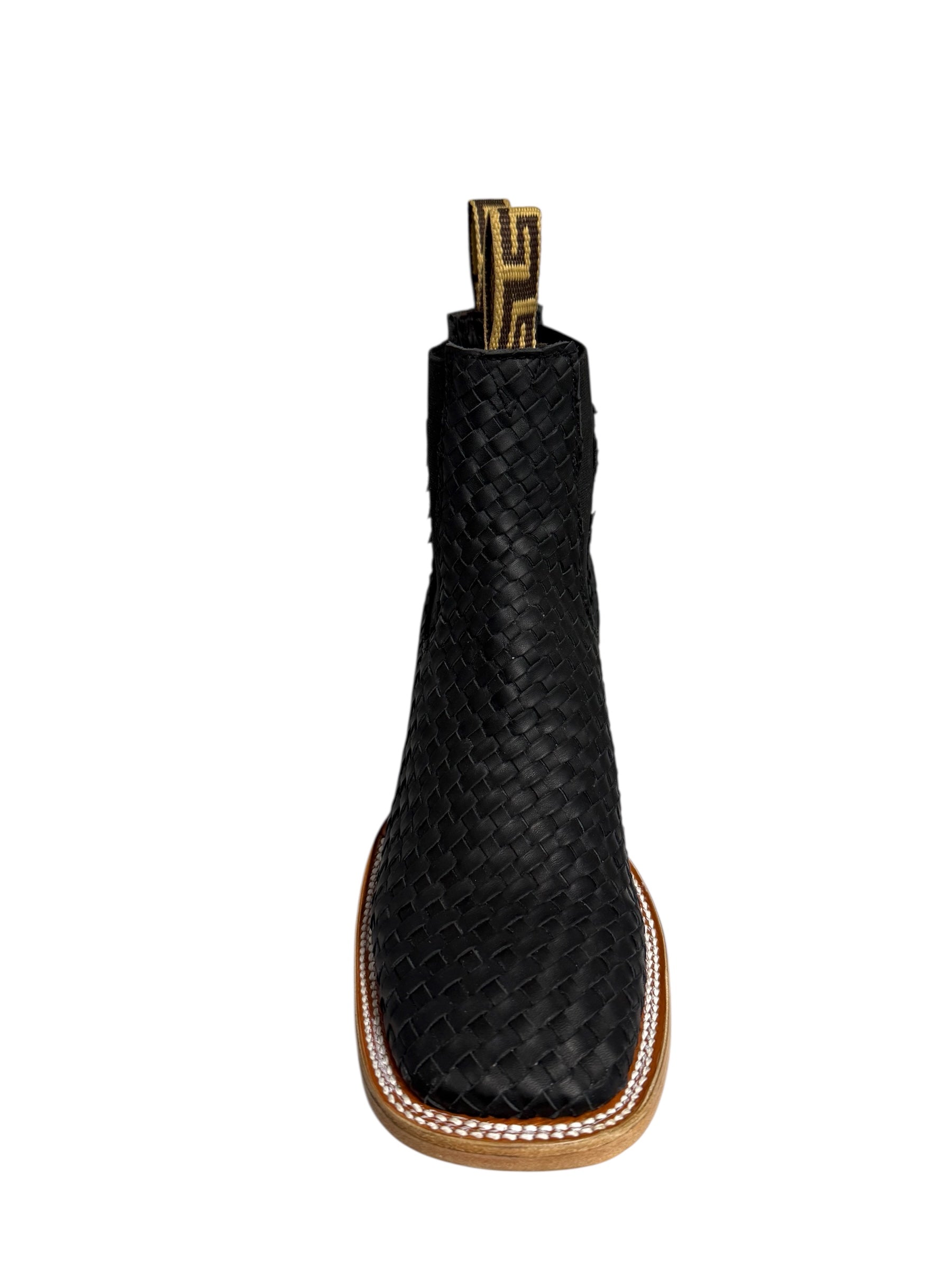 Calzatti Leather Stitched Black Square Toe Ankle Boots - 1910