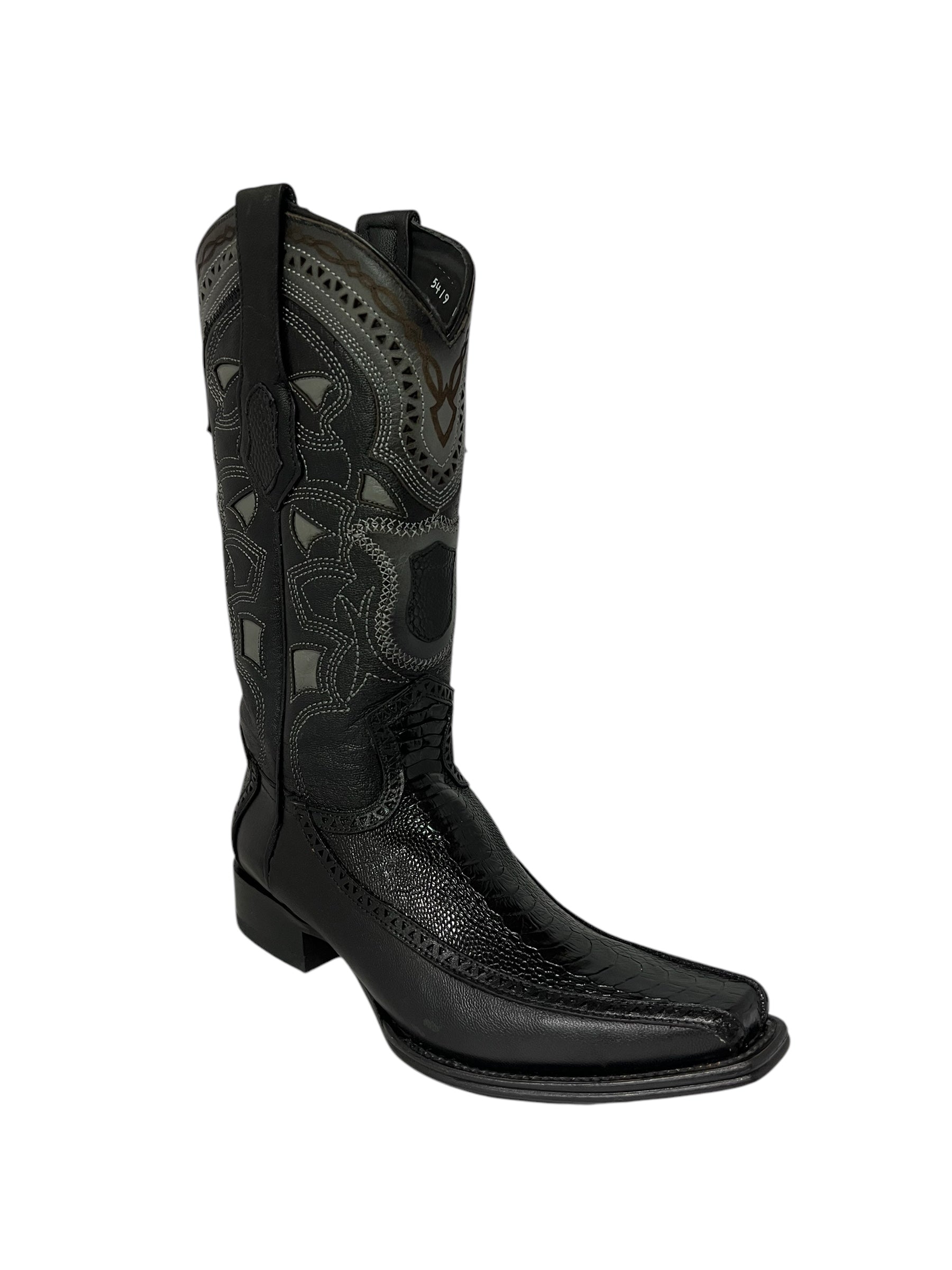Los Altos Ostrich Leg And Deer Black European Square Toe - 76F0505